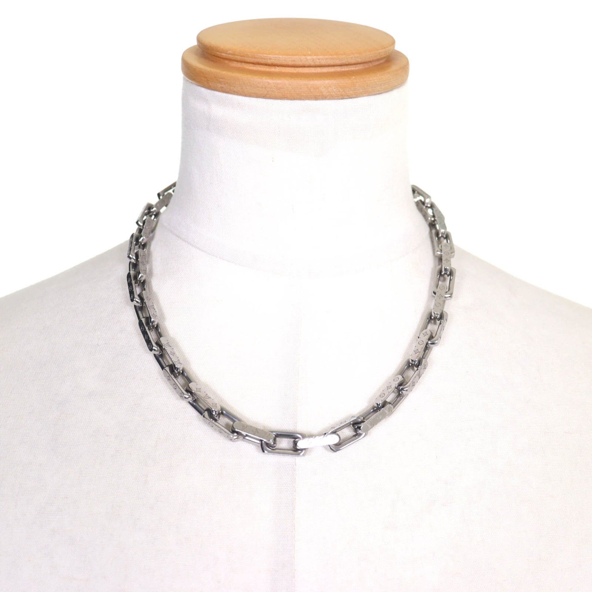 Louis Vuitton LOUIS VUITTON (Louis Vuitton) 2025 model M00307 Collier Chain Monogram Necklace, approximately 54.5cm in length, silver, with dust bag, made Italy, recommended for men. Size ONE SIZE - 3 Thumbnail