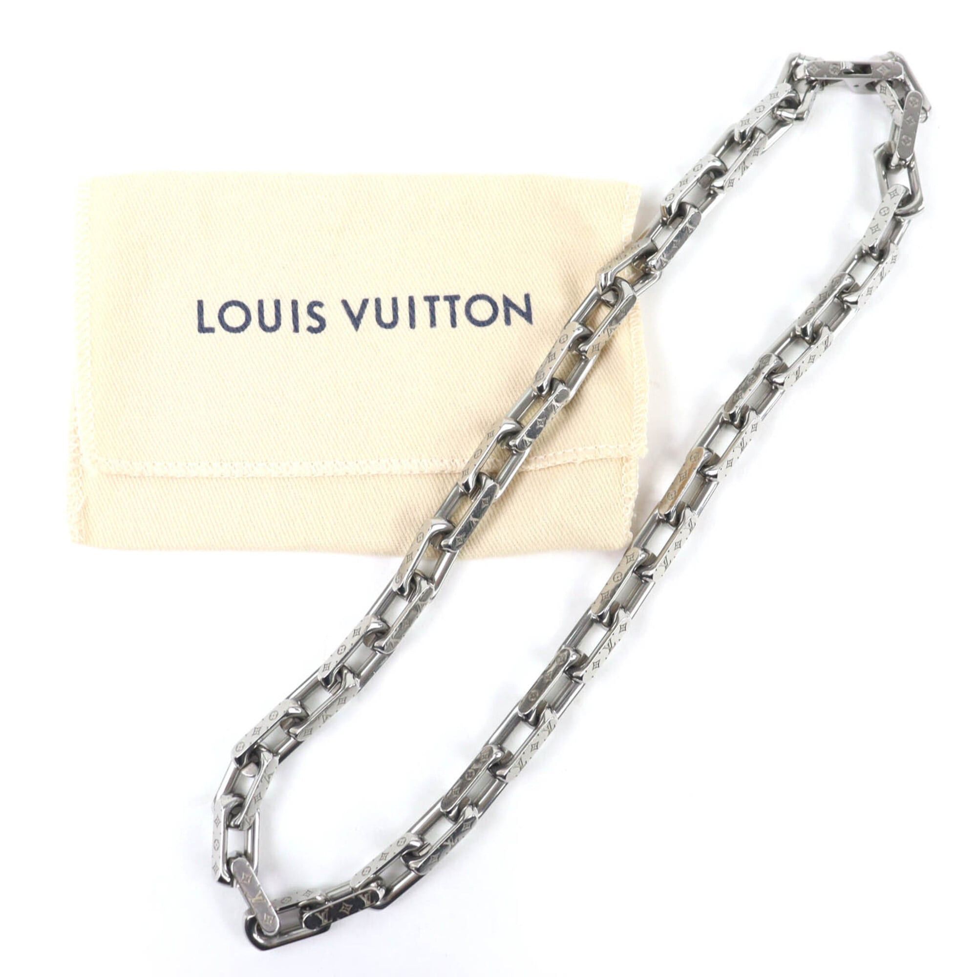 Louis Vuitton LOUIS VUITTON (Louis Vuitton) 2025 model M00307 Collier Chain Monogram Necklace, approximately 54.5cm in length, silver, with dust bag, made Italy, recommended for men. Size ONE SIZE - 2 Thumbnail