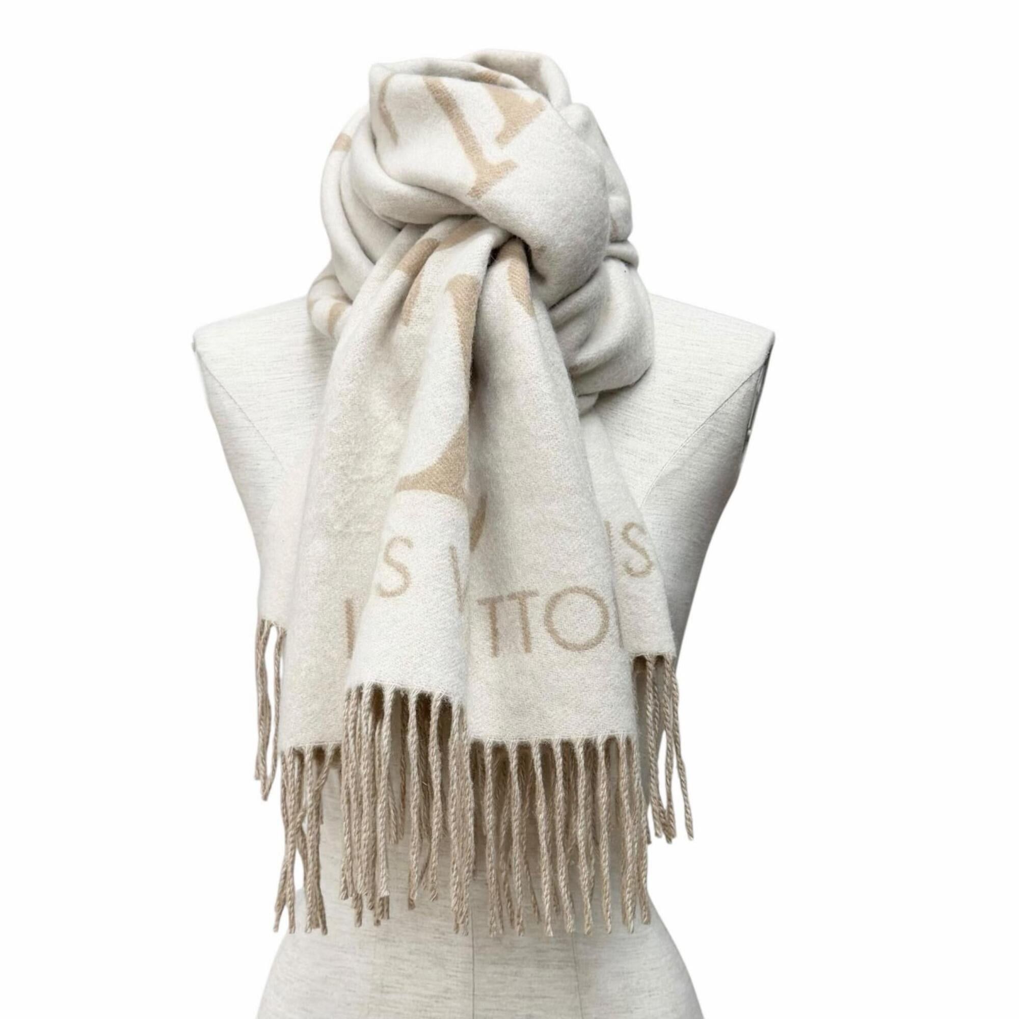 Louis Vuitton LOUIS VUITTON (Louis Vuitton) 2025 Model M78123 Reykjavik Scarf - 100% Cashmere, Beige, Current Model, Logo Design, Fringe, Large Size, Comes with Box, Made in Italy, Women's. Size ONE SIZE - 6 Thumbnail