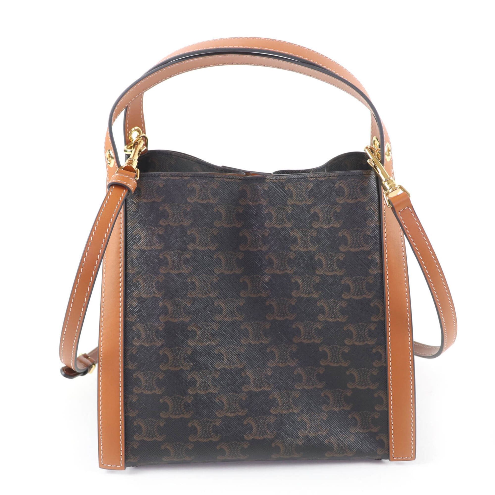Celine CELINE 12418 Small Cubo Bag Honey Logo Triomphe Canvas 2-way Shoulder Made in Italy Women's Size ONE SIZE - 2 Thumbnail