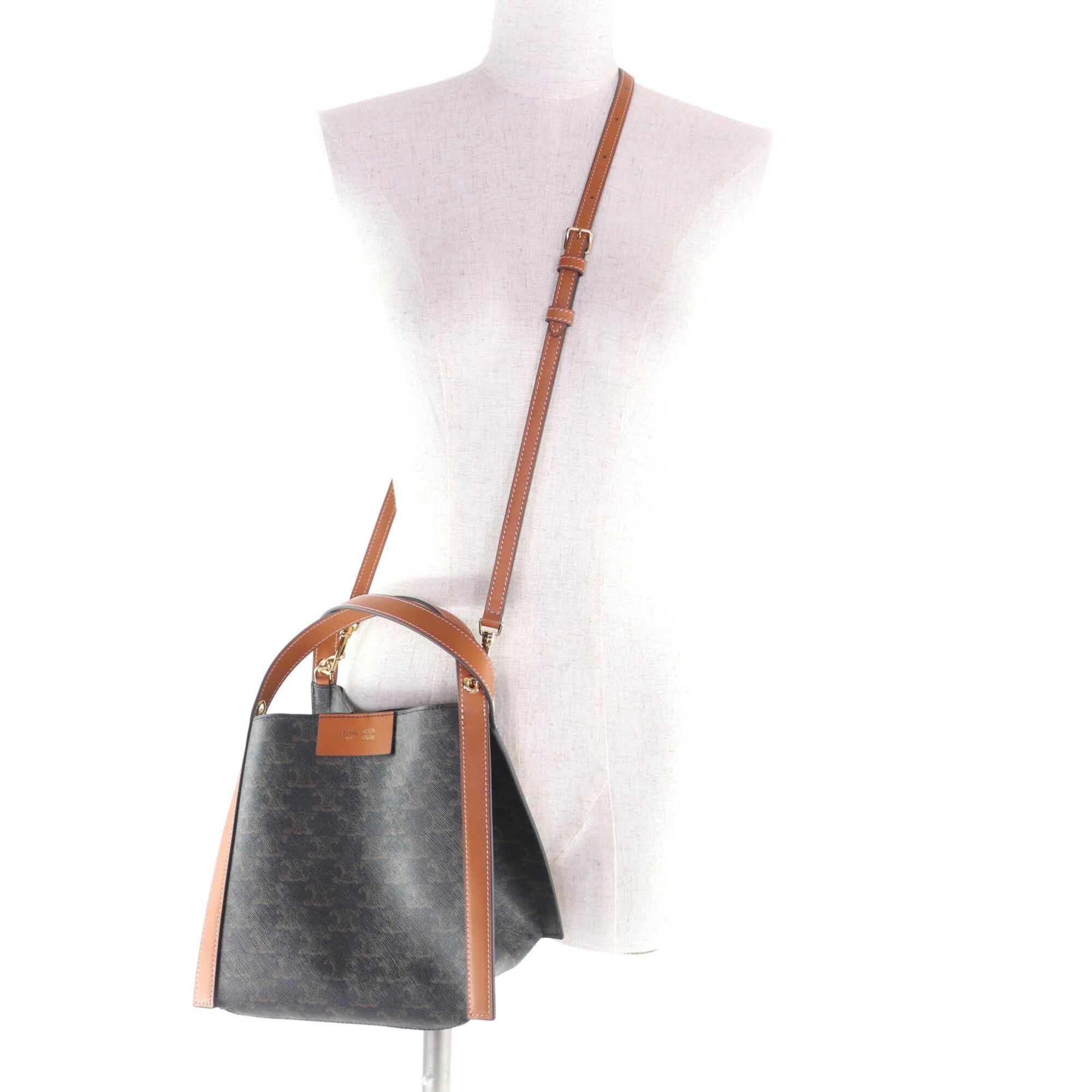 Celine CELINE 12418 Small Cubo Bag Honey Logo Triomphe Canvas 2-way Shoulder Made in Italy Women's Size ONE SIZE - 5 Thumbnail