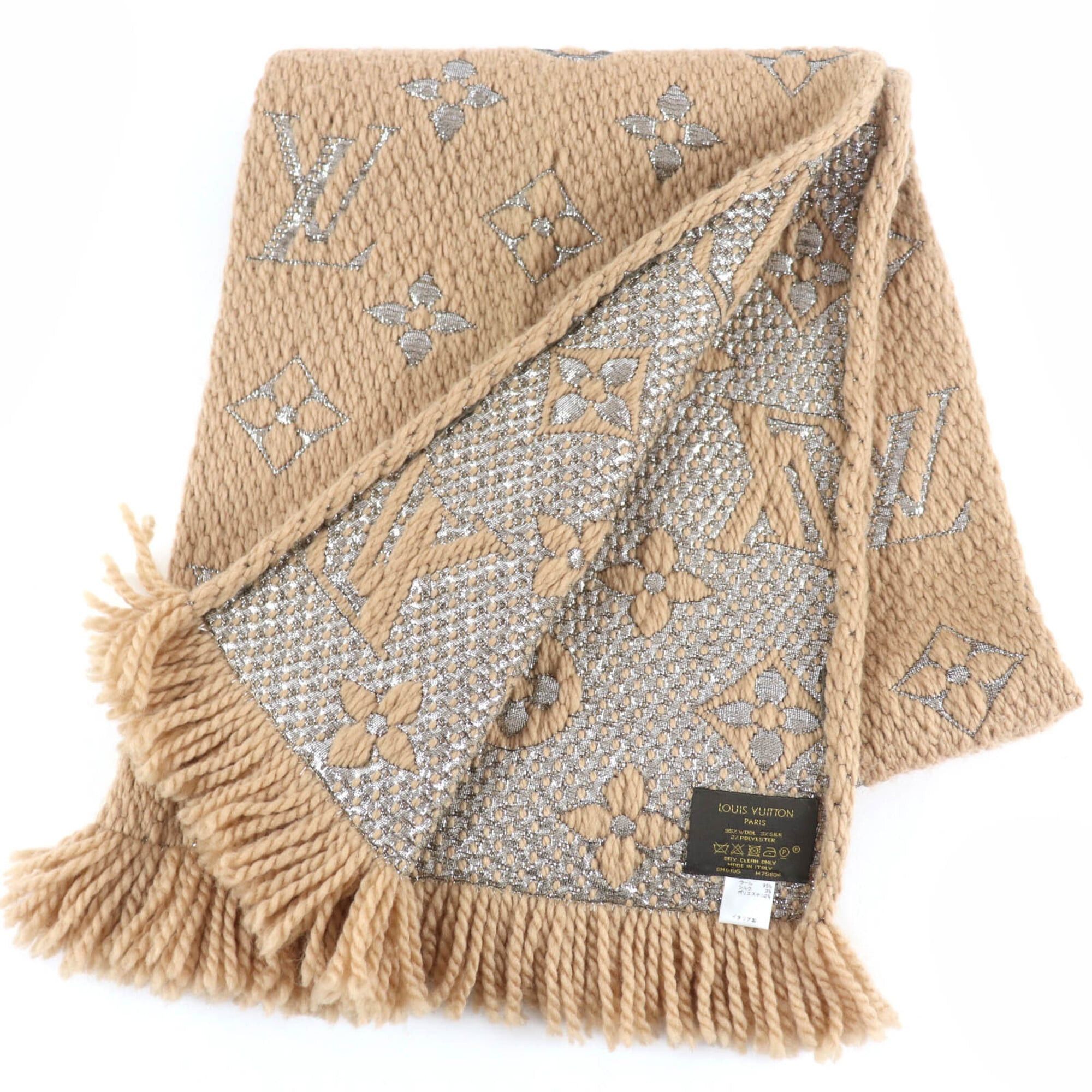 Louis Vuitton LOUIS VUITTON M75834 Echarpe Logomania Shine Wool Silk Fringe Scarf Beige Made in Italy Authentic Women's Size ONE SIZE - 2 Thumbnail