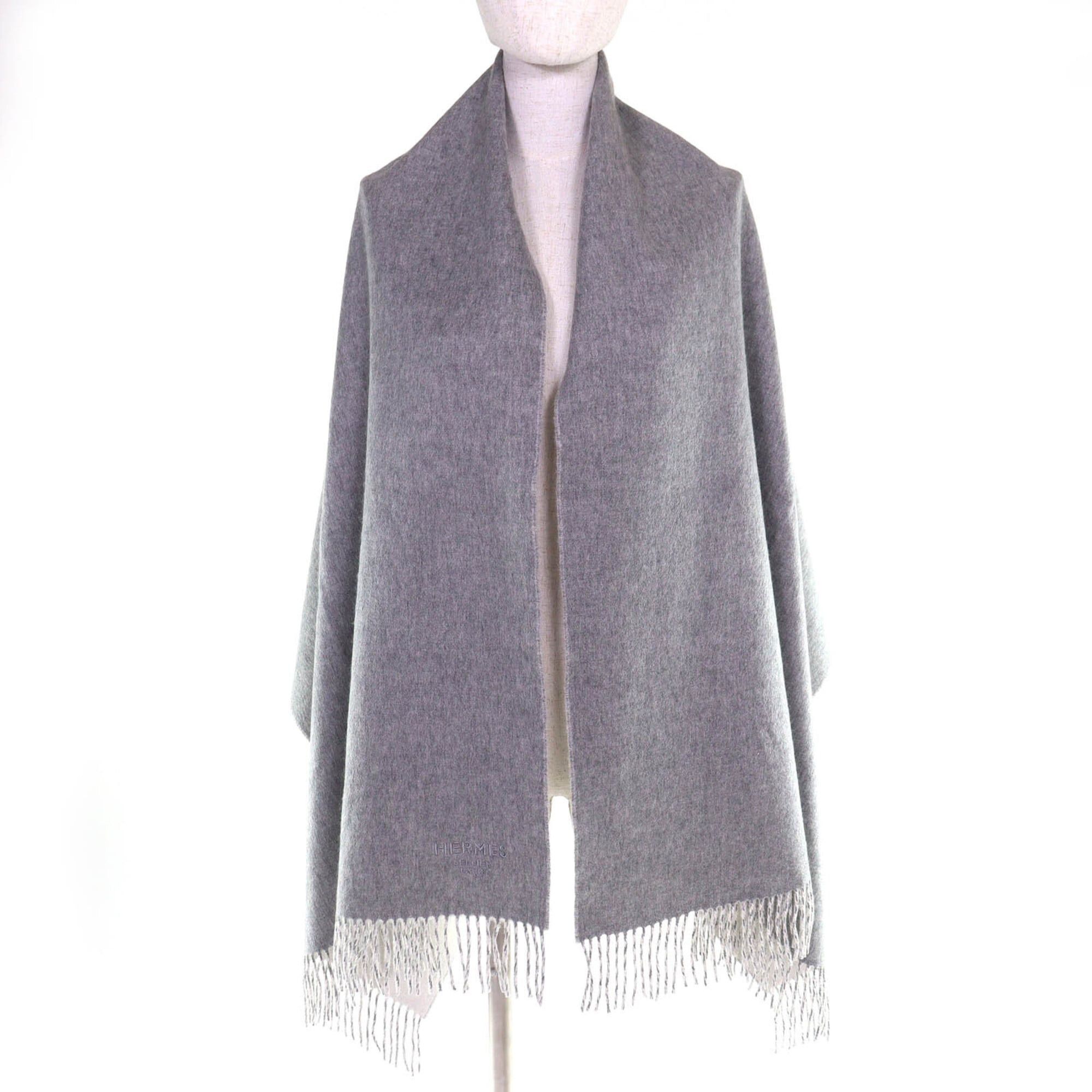 Hermes HERMES (H259130S) 100% Cashmere Logo Embroidered Double-Faced Fringe Scarf/Shawl, Grey, Made in England, Women's Size ONE SIZE - 3 Thumbnail
