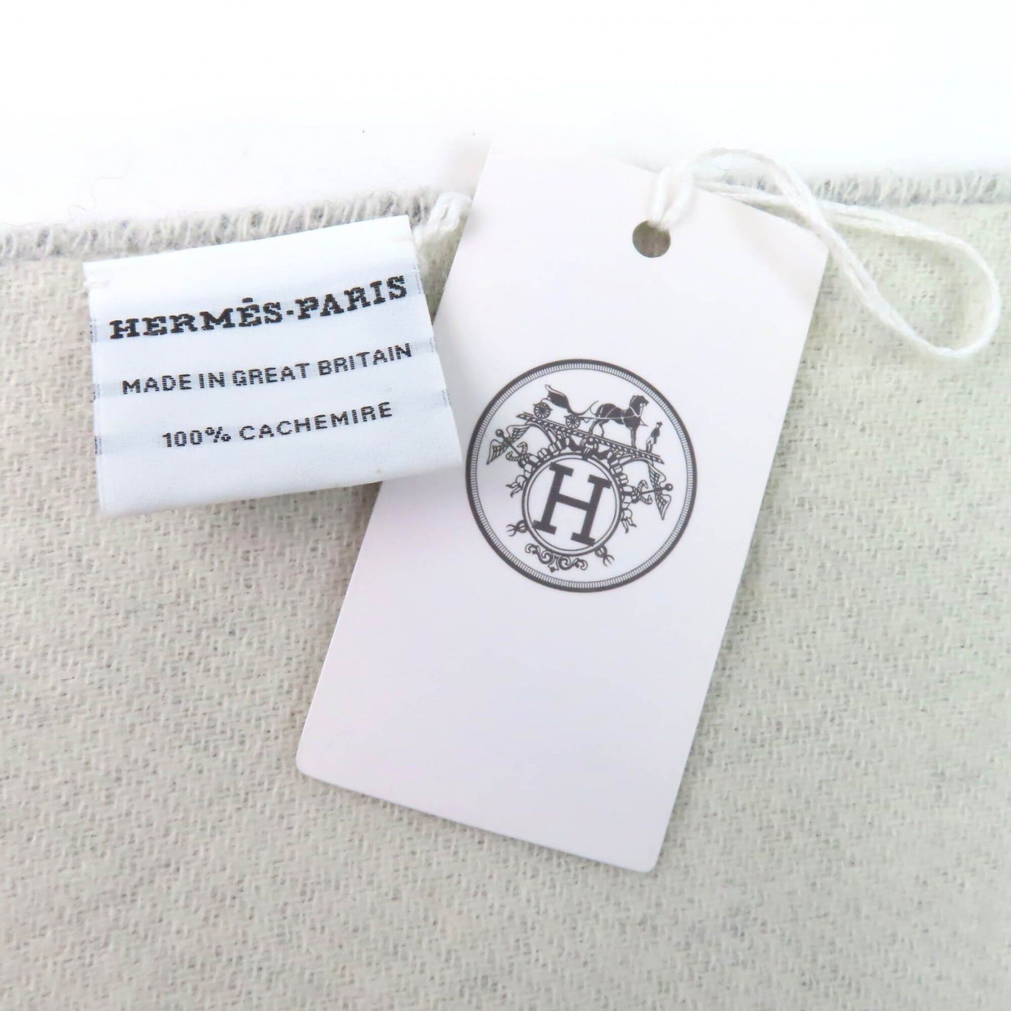 Hermes HERMES (H259130S) 100% Cashmere Logo Embroidered Double-Faced Fringe Scarf/Shawl, Grey, Made in England, Women's Size ONE SIZE - 7 Thumbnail