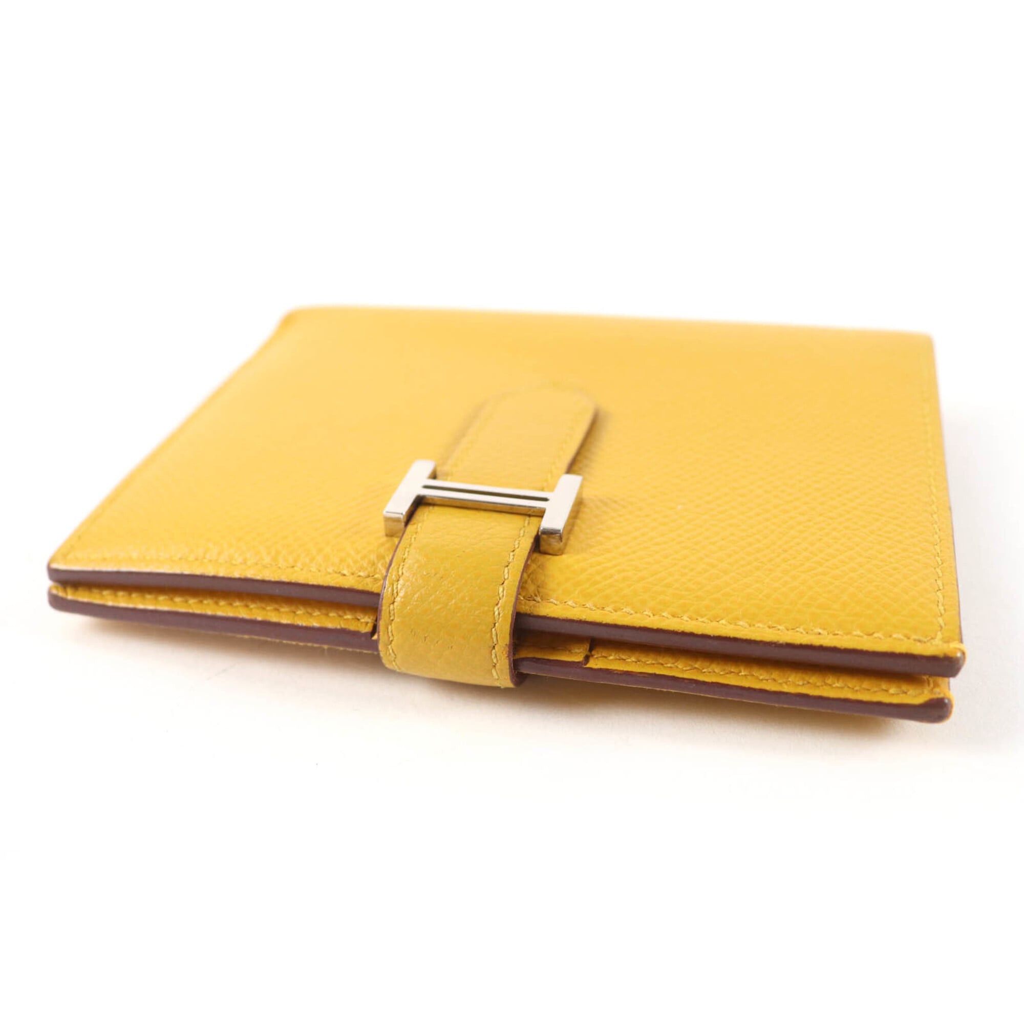 Hermes HERMES Bearn Compact Wallet, Veau Epsom Leather, Jaune Ambre, Silver Hardware, Bi-fold Z Stamp, Made in France, Women's Size ONE SIZE - 4 Thumbnail