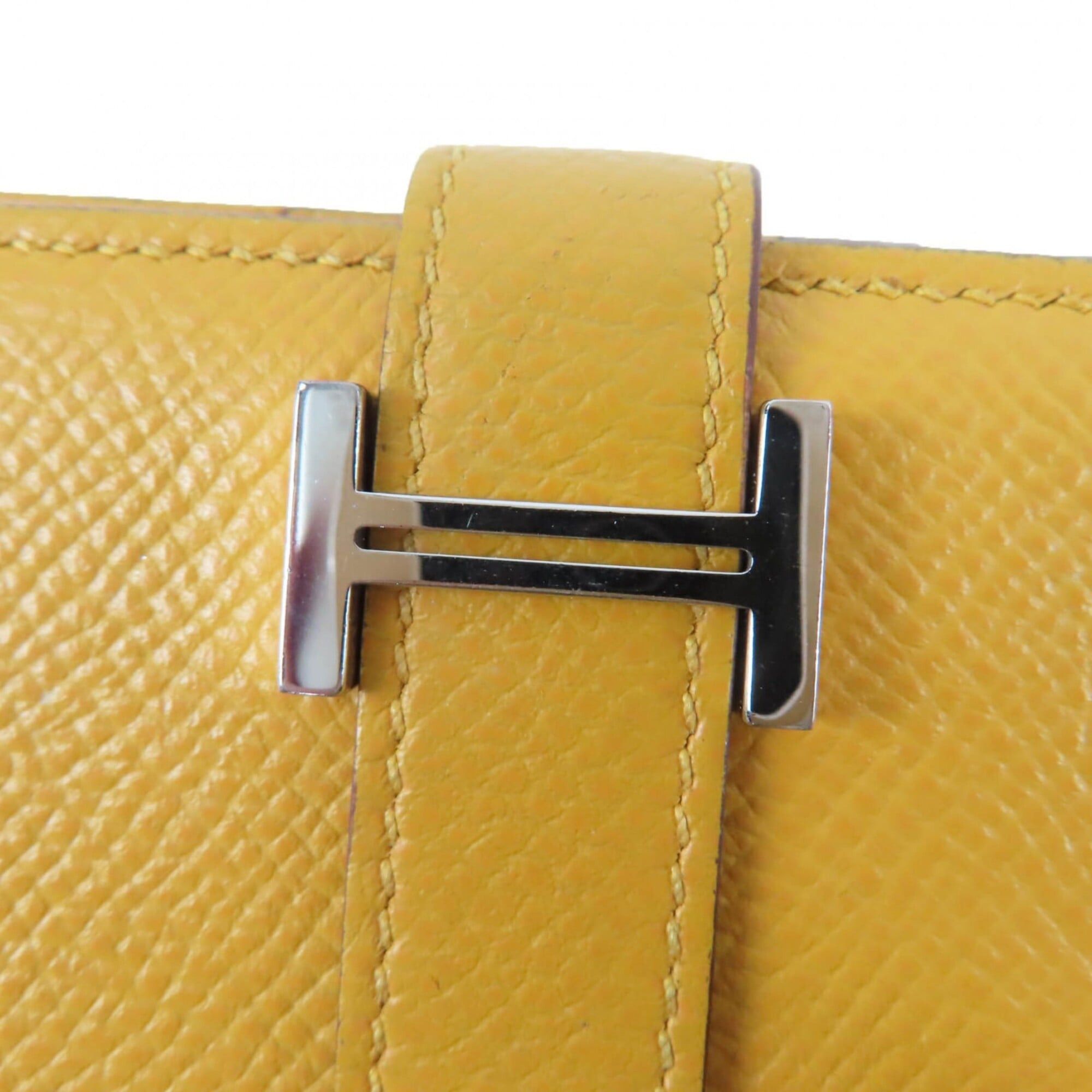 Hermes HERMES Bearn Compact Wallet, Veau Epsom Leather, Jaune Ambre, Silver Hardware, Bi-fold Z Stamp, Made in France, Women's Size ONE SIZE - 6 Thumbnail