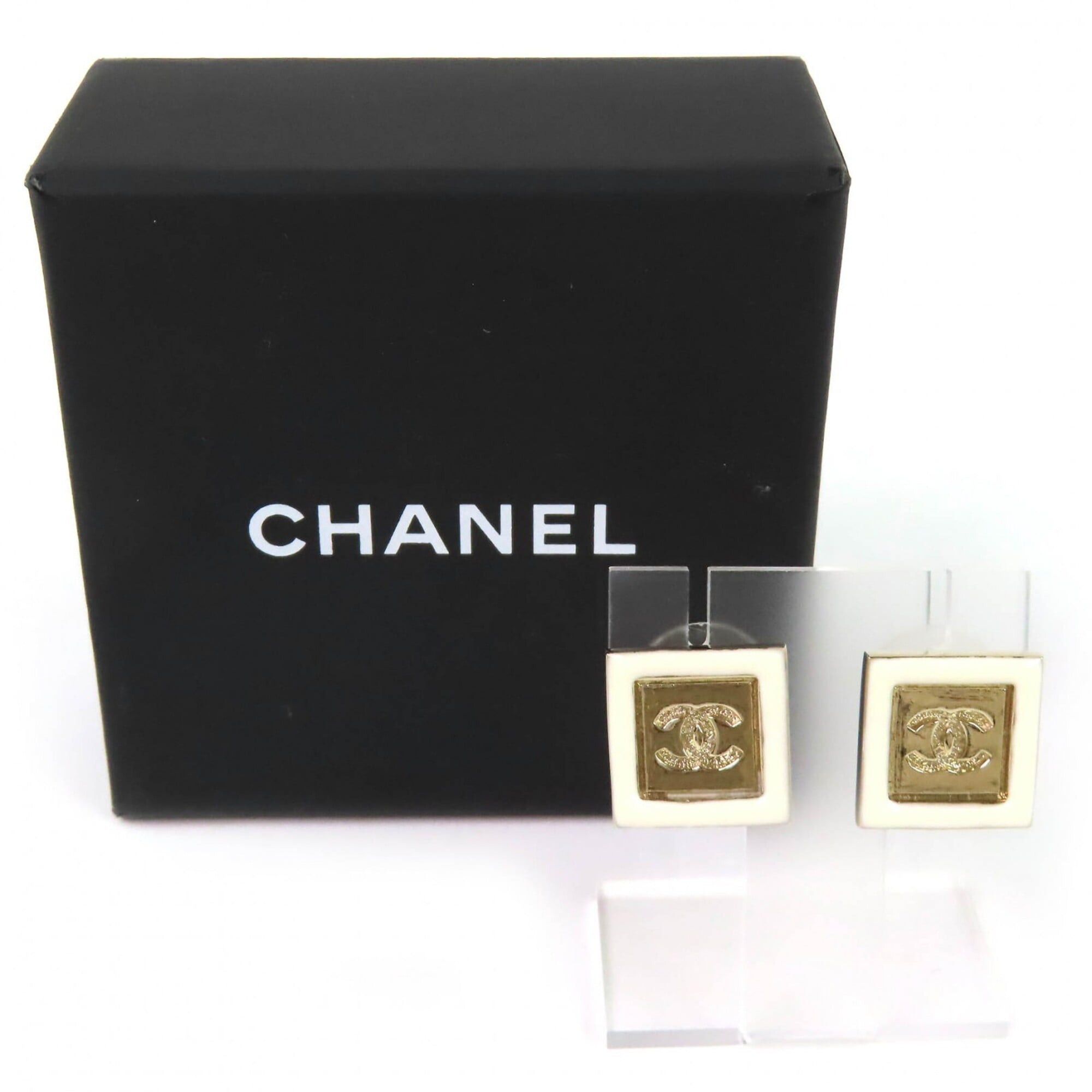Chanel CHANEL B24C Coco Mark Square Earrings, Gold and White, with Box, Made in Italy, Recommended for Women. (Pair) Size ONE SIZE - 2 Thumbnail