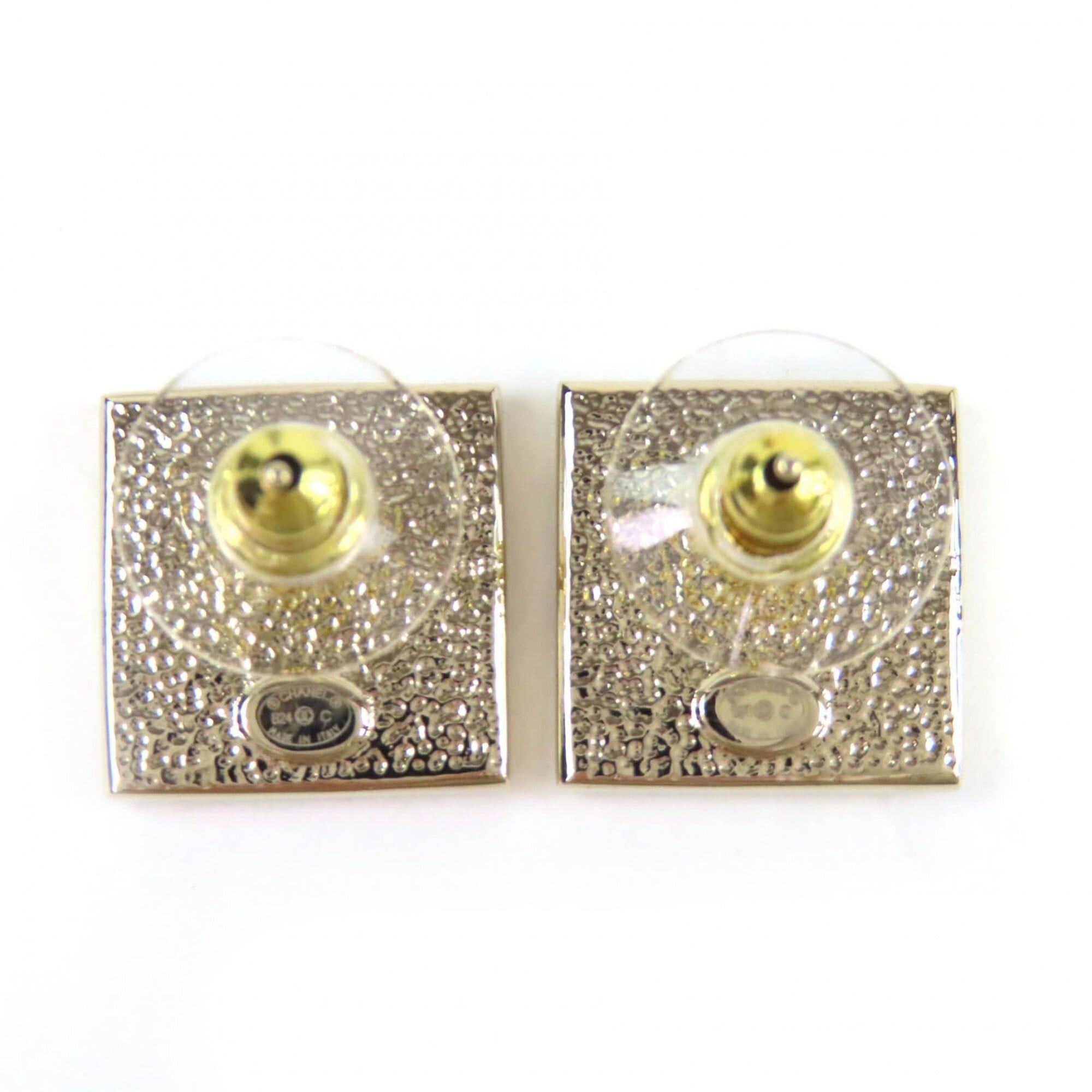 Chanel CHANEL B24C Coco Mark Square Earrings, Gold and White, with Box, Made in Italy, Recommended for Women. (Pair) Size ONE SIZE - 4 Thumbnail