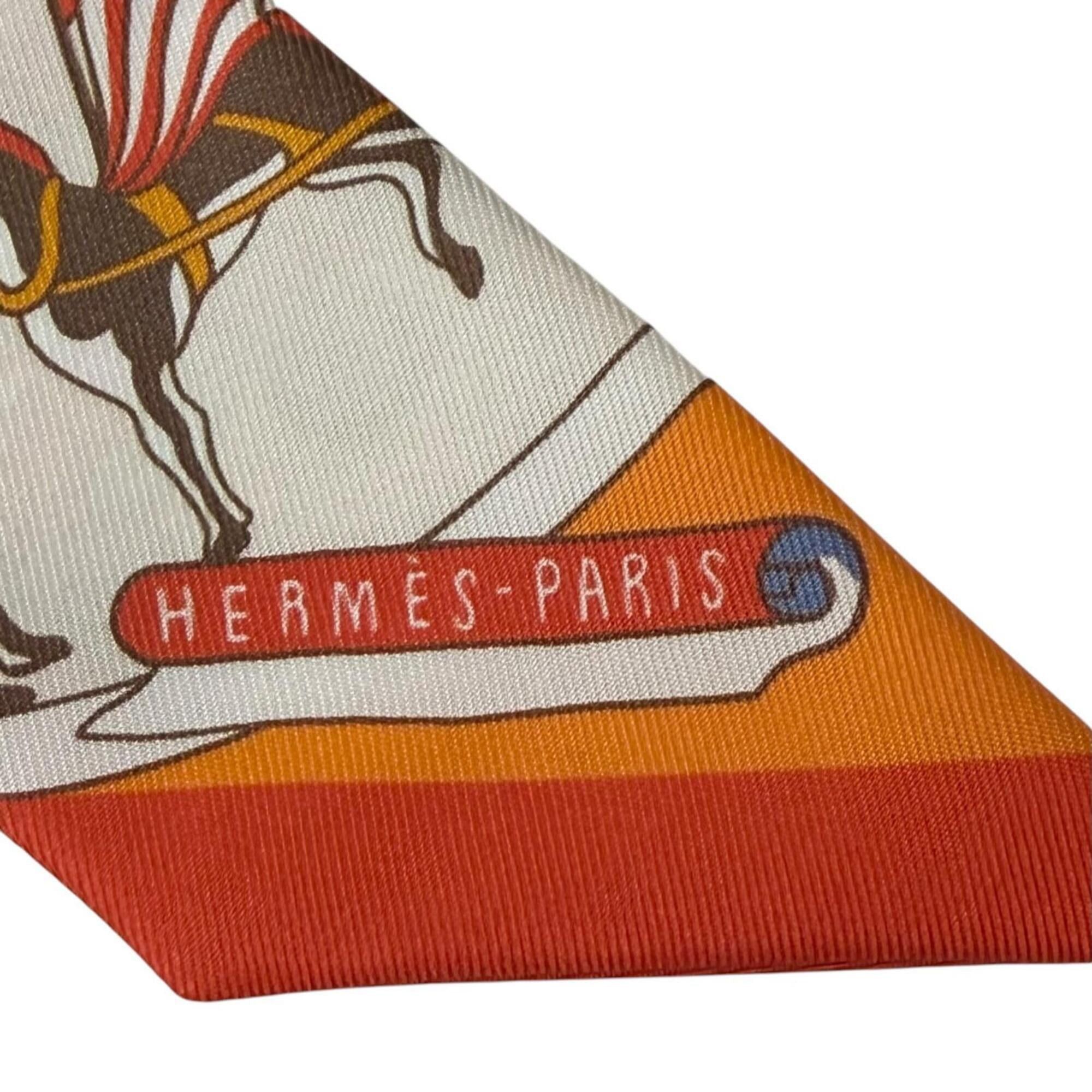 Hermes HERMES Twilly Exposition Universelle (World's Fair) 100% Silk Scarf/Muffler, Orange Multi, Made in France, Women's Size ONE SIZE - 4 Thumbnail