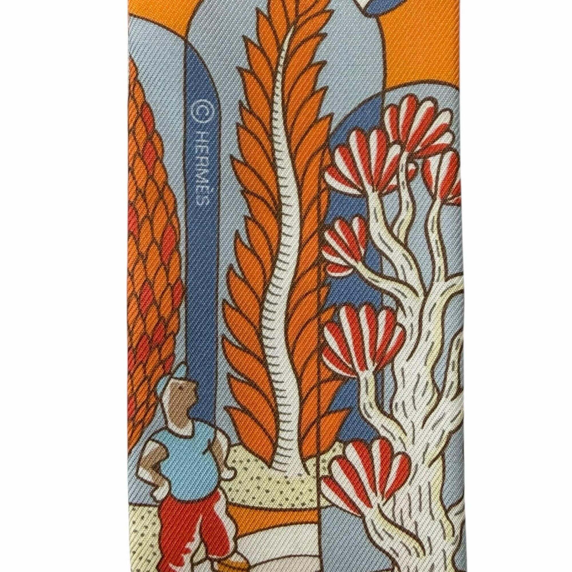 Hermes HERMES Twilly Exposition Universelle (World's Fair) 100% Silk Scarf/Muffler, Orange Multi, Made in France, Women's Size ONE SIZE - 5 Thumbnail
