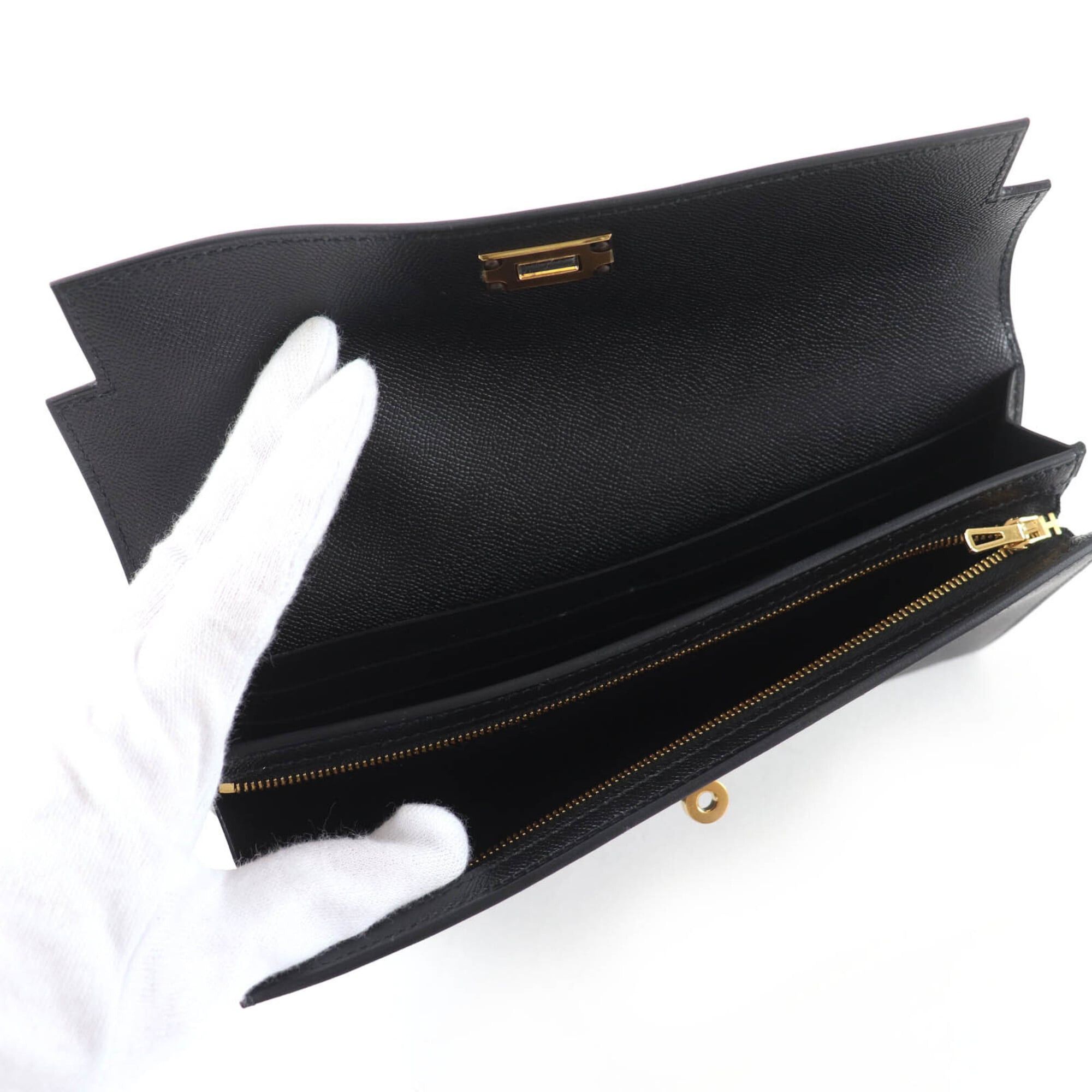 Hermes HERMES Kelly Pocket Long Wallet, Veau Epsom Leather, Gold Hardware, Black, W Stamp, Made in France, Women's, with Box and Dust Bag. Size ONE SIZE - 6 Thumbnail