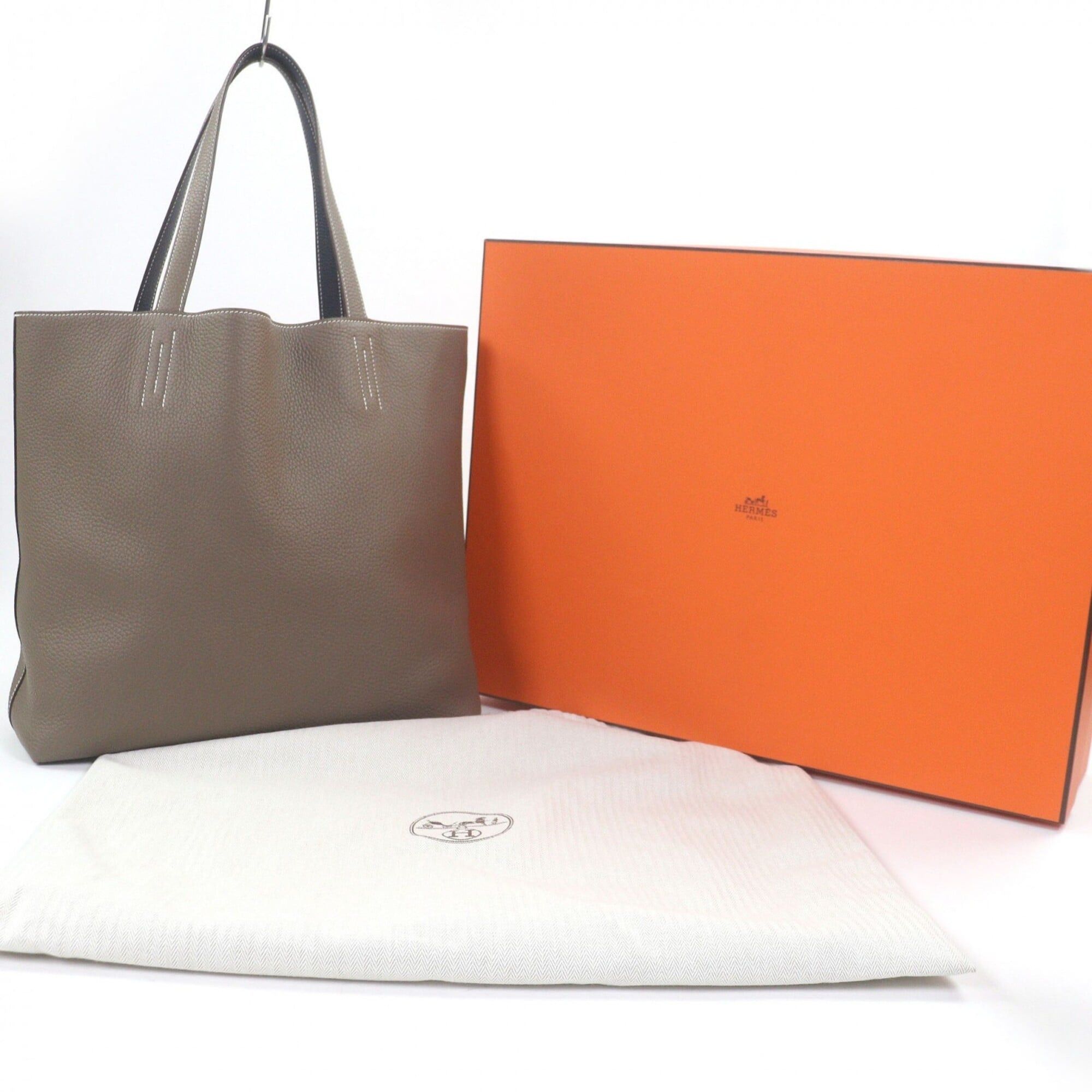 Hermes HERMES Double Sens 45 Taurillon Clemence Leather Tote Bag, Etoupe Blue Nuit, U Stamp, with Box and Dust Made in France, Men's Size ONE SIZE - 2 Thumbnail