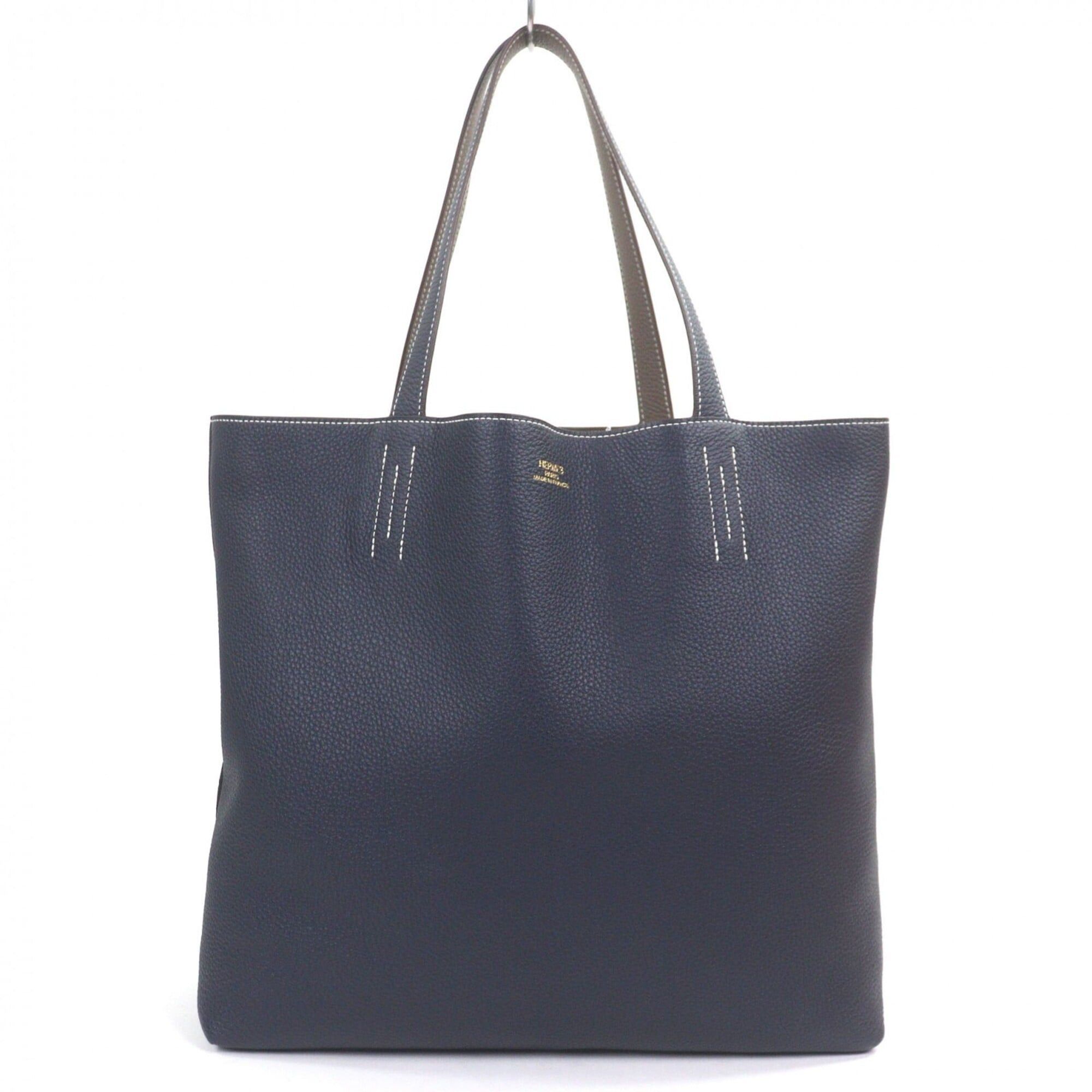 Hermes HERMES Double Sens 45 Taurillon Clemence Leather Tote Bag, Etoupe Blue Nuit, U Stamp, with Box and Dust Made in France, Men's Size ONE SIZE - 4 Thumbnail