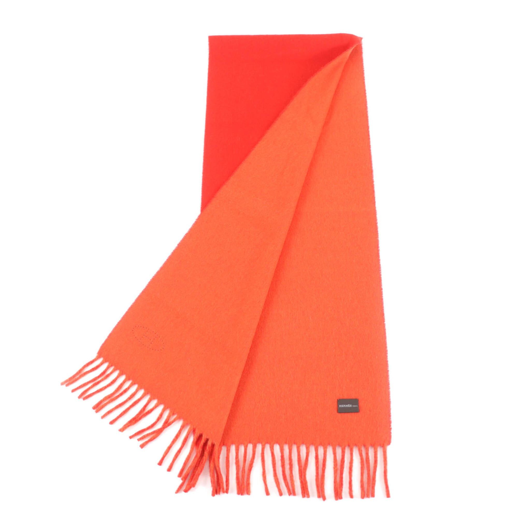 Hermes HERMES 100% Cashmere ROUGE PAVOT CAPUCINE Reversible Scarf with H Logo, Perforated Fringe, Comes Box, Made in Italy, Women's. Size ONE SIZE - 3 Thumbnail