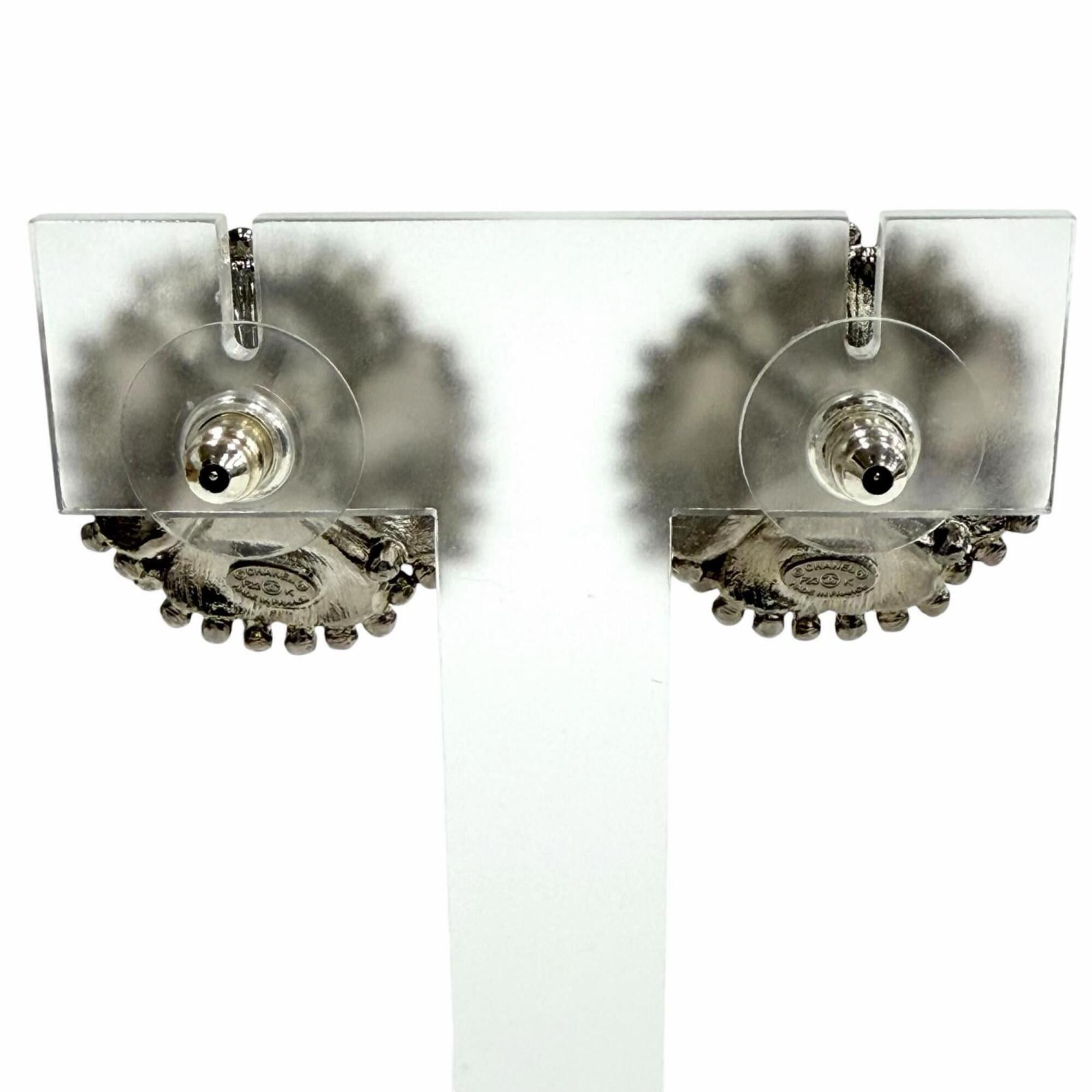 Chanel CHANEL F23K ABC214 Camellia Pearl Coco Mark Earrings, Pair, Black with Silver Hardware, Made in France, Women's Size ONE SIZE - 3 Thumbnail