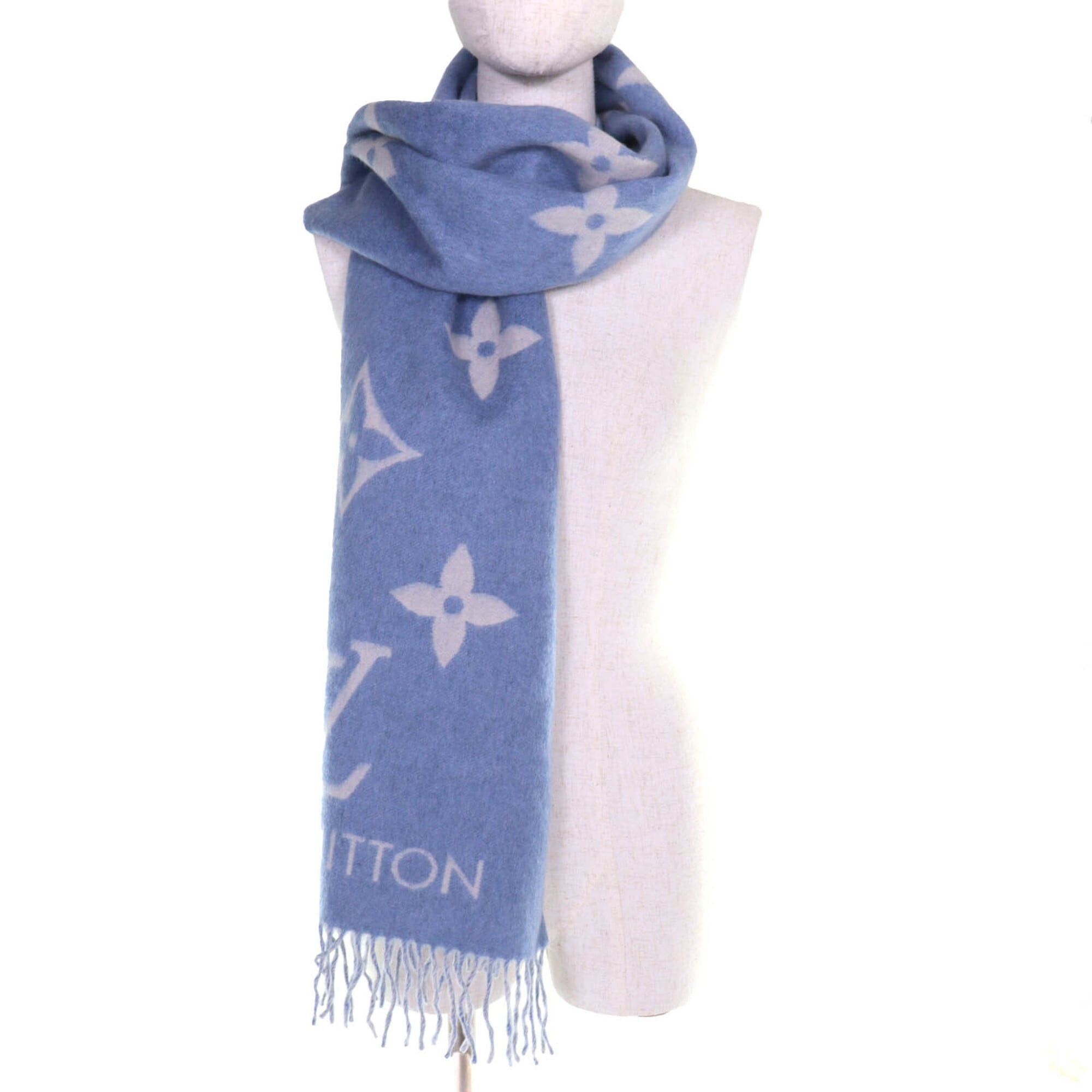 Louis Vuitton LOUIS VUITTON M75704 Echarpe Reykjavik 100% Cashmere Monogram Fringe Shawl Scarf Blue Made in England Authentic Women's Size ONE SIZE - 6 Thumbnail