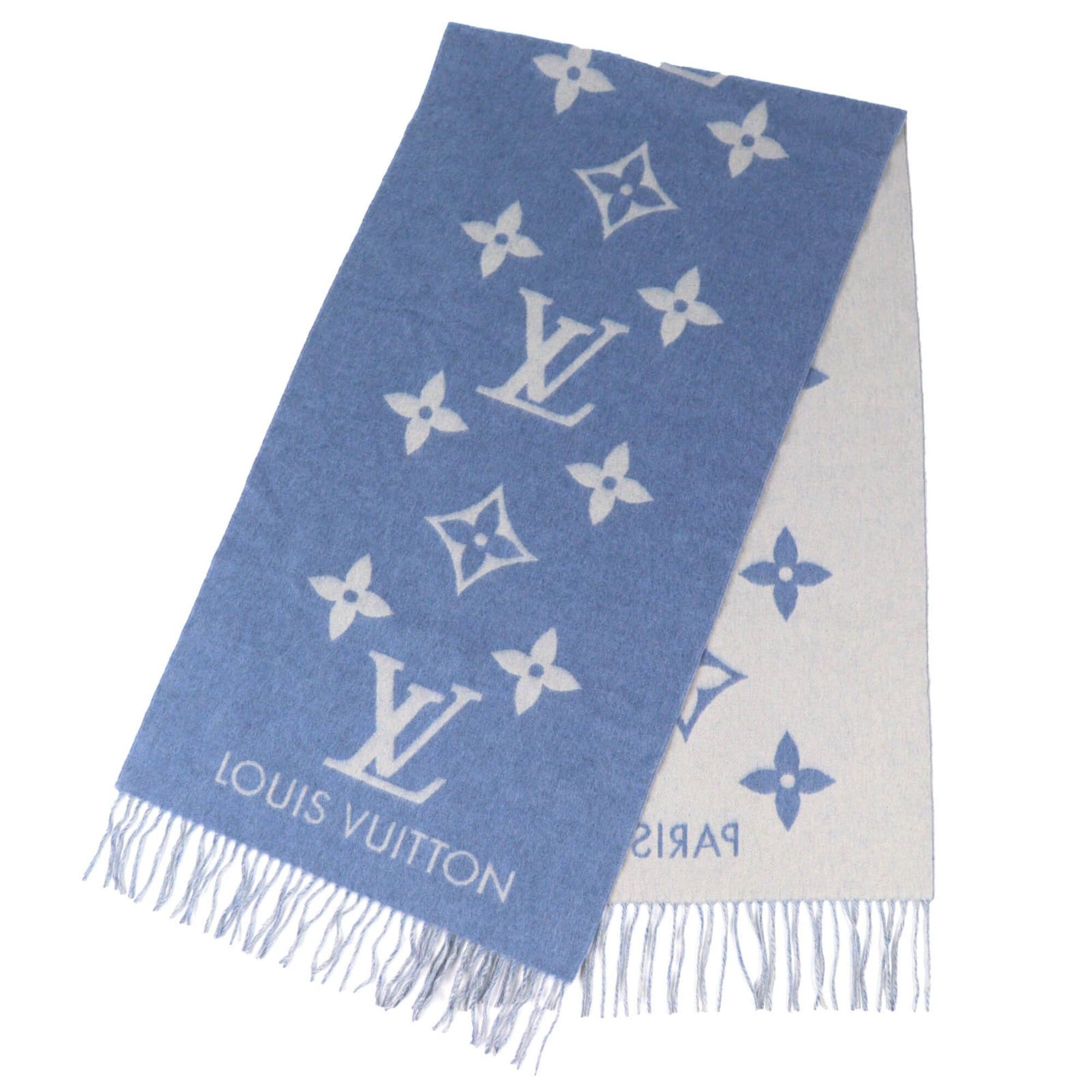 Louis Vuitton LOUIS VUITTON M75704 Echarpe Reykjavik 100% Cashmere Monogram Fringe Shawl Scarf Blue Made in England Authentic Women's Size ONE SIZE - 3 Thumbnail