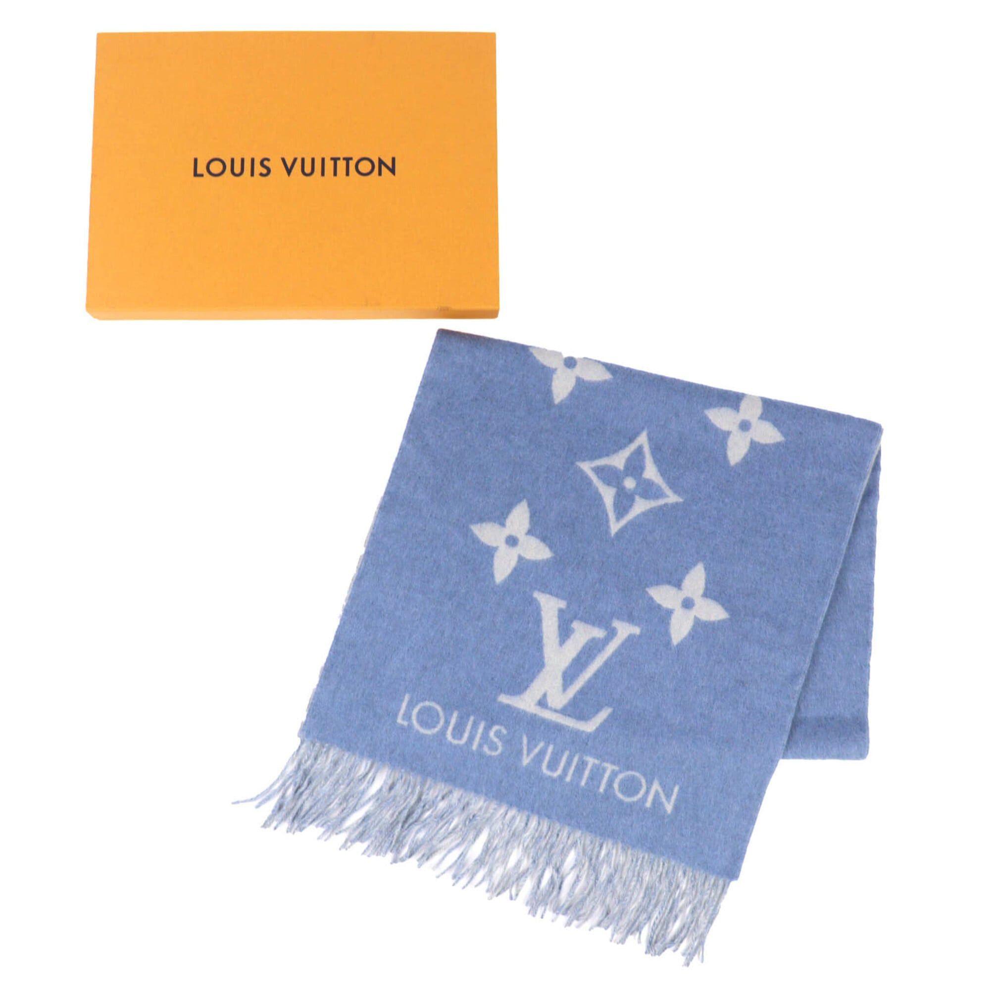 Louis Vuitton LOUIS VUITTON M75704 Echarpe Reykjavik 100% Cashmere Monogram Fringe Shawl Scarf Blue Made in England Authentic Women's Size ONE SIZE - 2 Thumbnail