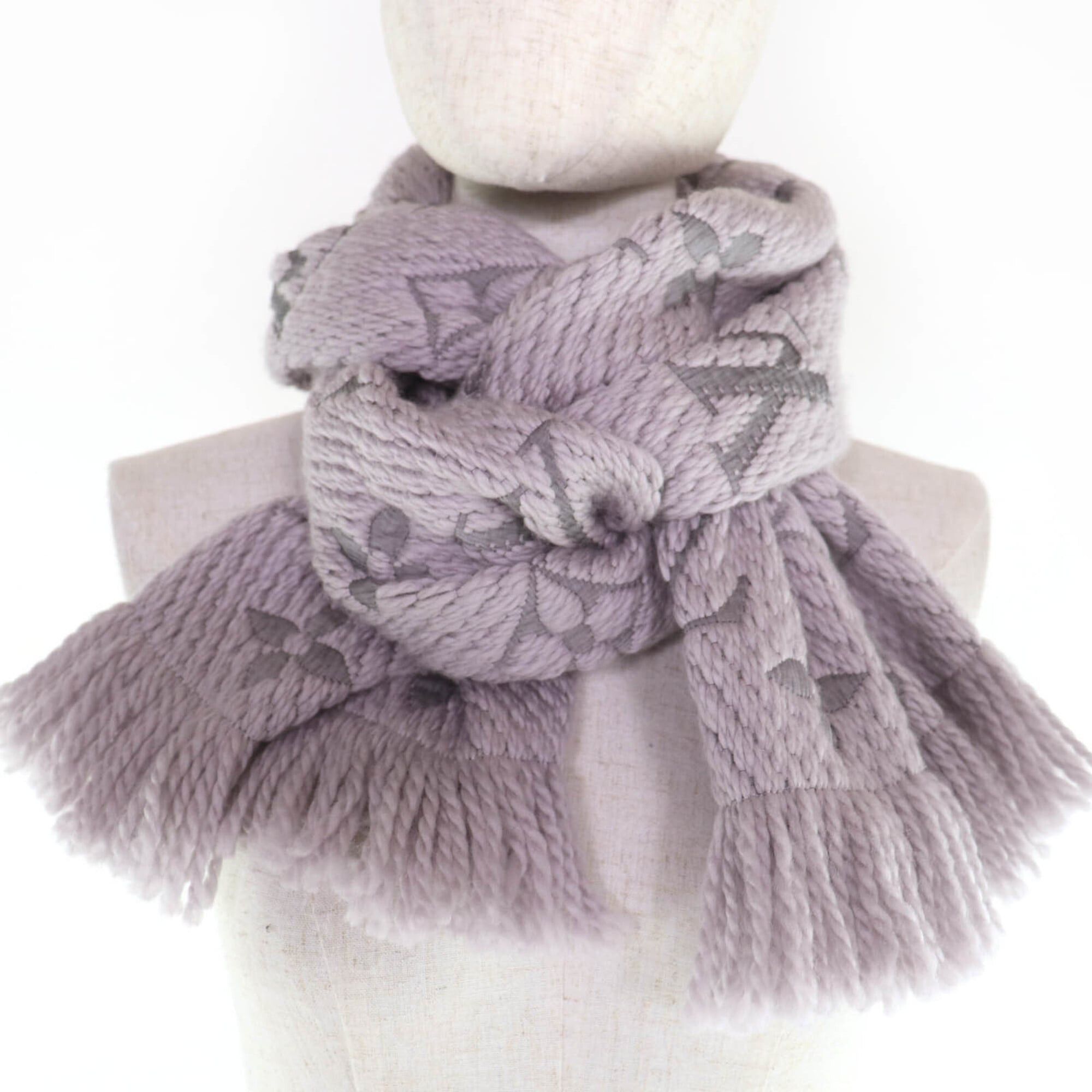 Louis Vuitton LOUIS VUITTON M74742 Echarpe Logomania Wool Silk Gris Perle Fringe Scarf with Box, Made in Italy, Authentic, Women's Size ONE SIZE - 4 Thumbnail