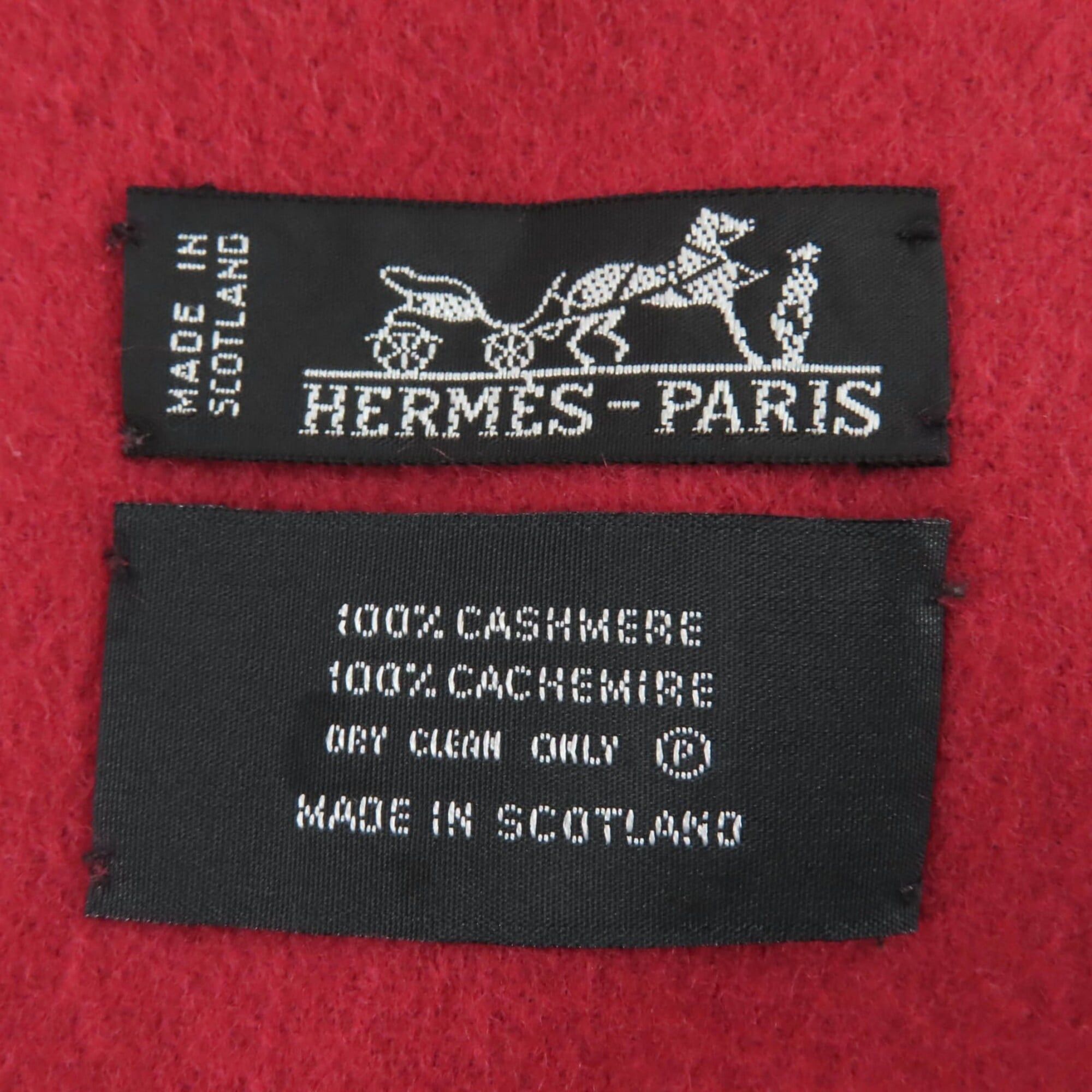 Hermes HERMES 100% Cashmere Logo Embroidered Fringe Large Stole/Scarf, Red, Made in Scotland, Women's Size ONE SIZE - 8 Thumbnail