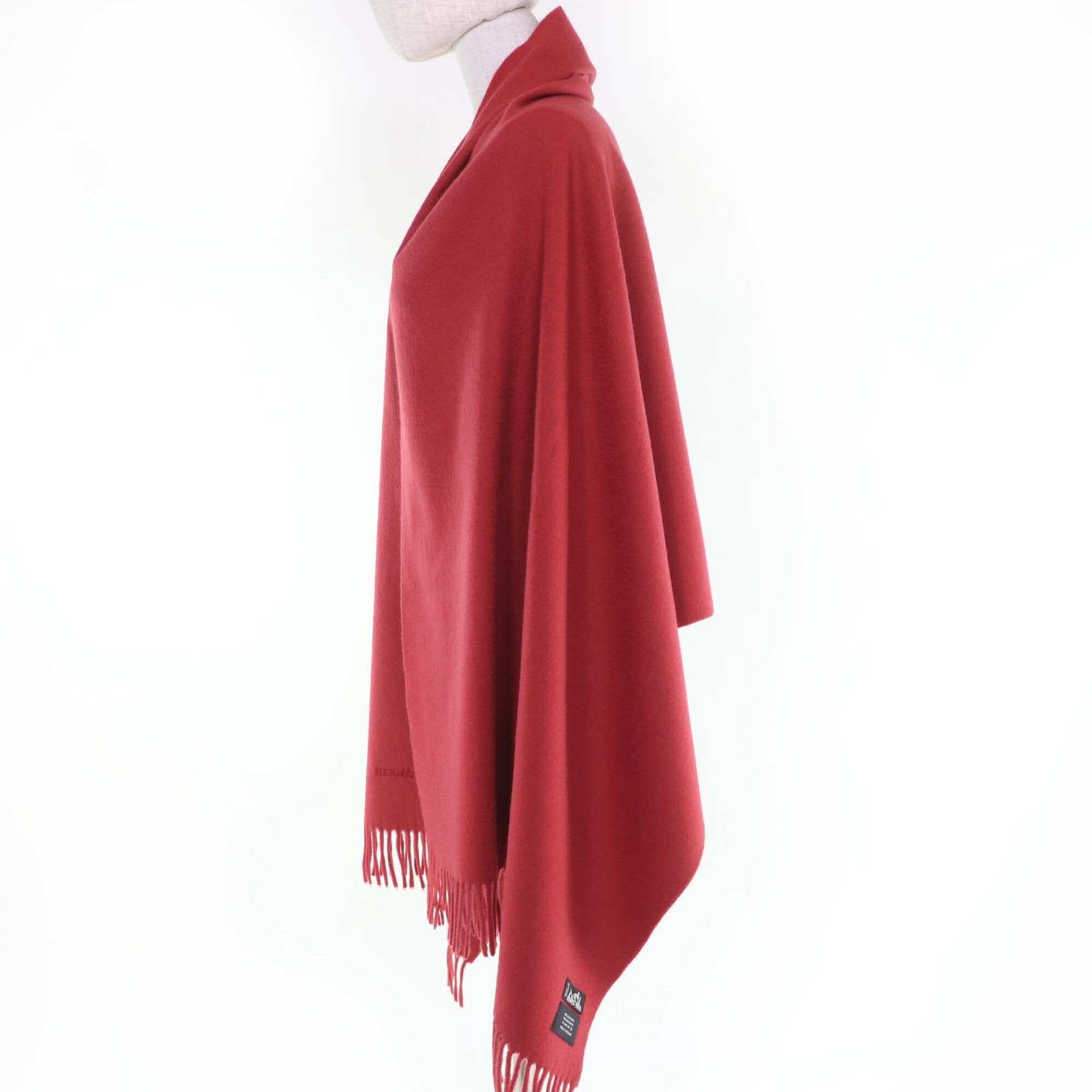 Hermes HERMES 100% Cashmere Logo Embroidered Fringe Large Stole/Scarf, Red, Made in Scotland, Women's Size ONE SIZE - 4 Thumbnail