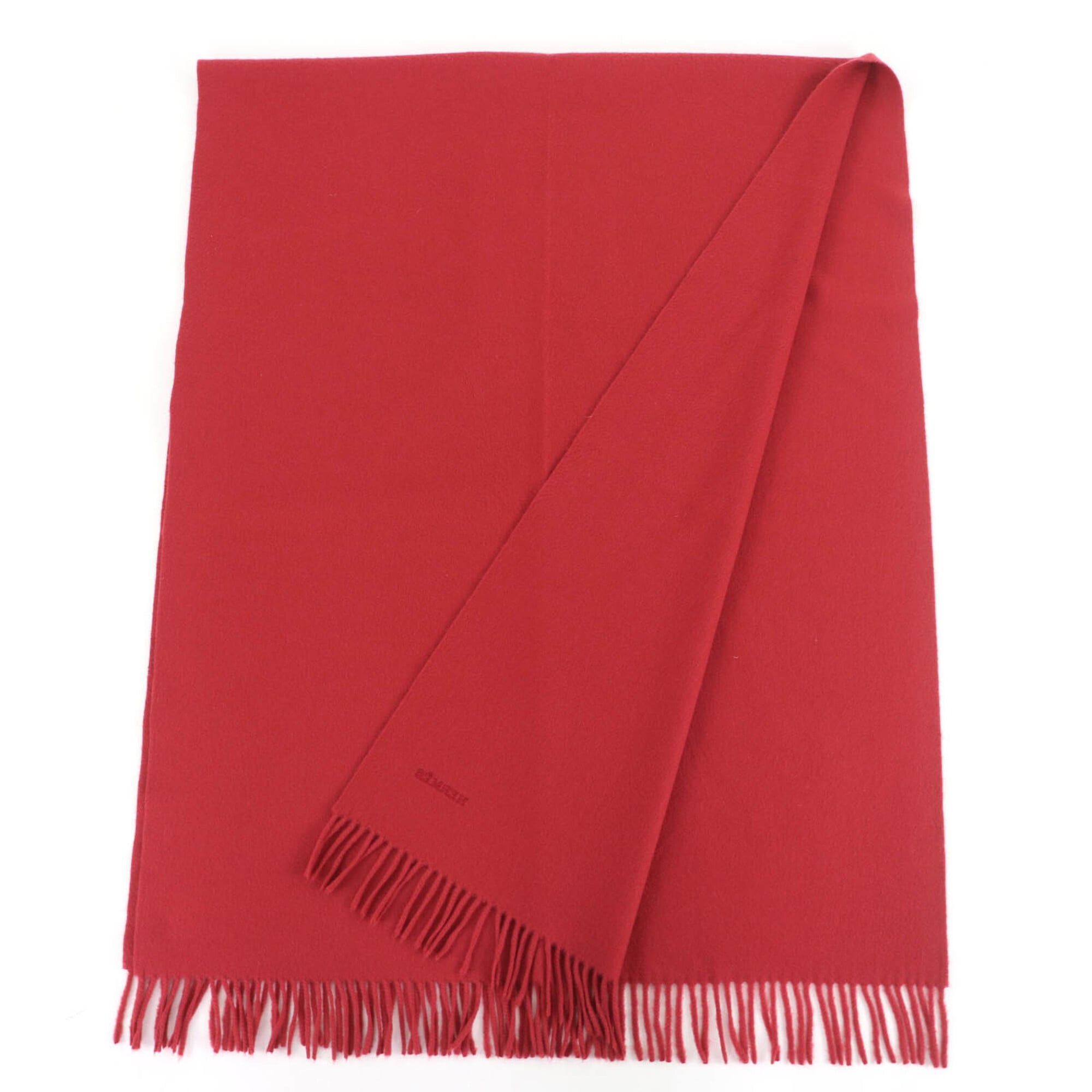 Hermes HERMES 100% Cashmere Logo Embroidered Fringe Large Stole/Scarf, Red, Made in Scotland, Women's Size ONE SIZE - 2 Thumbnail