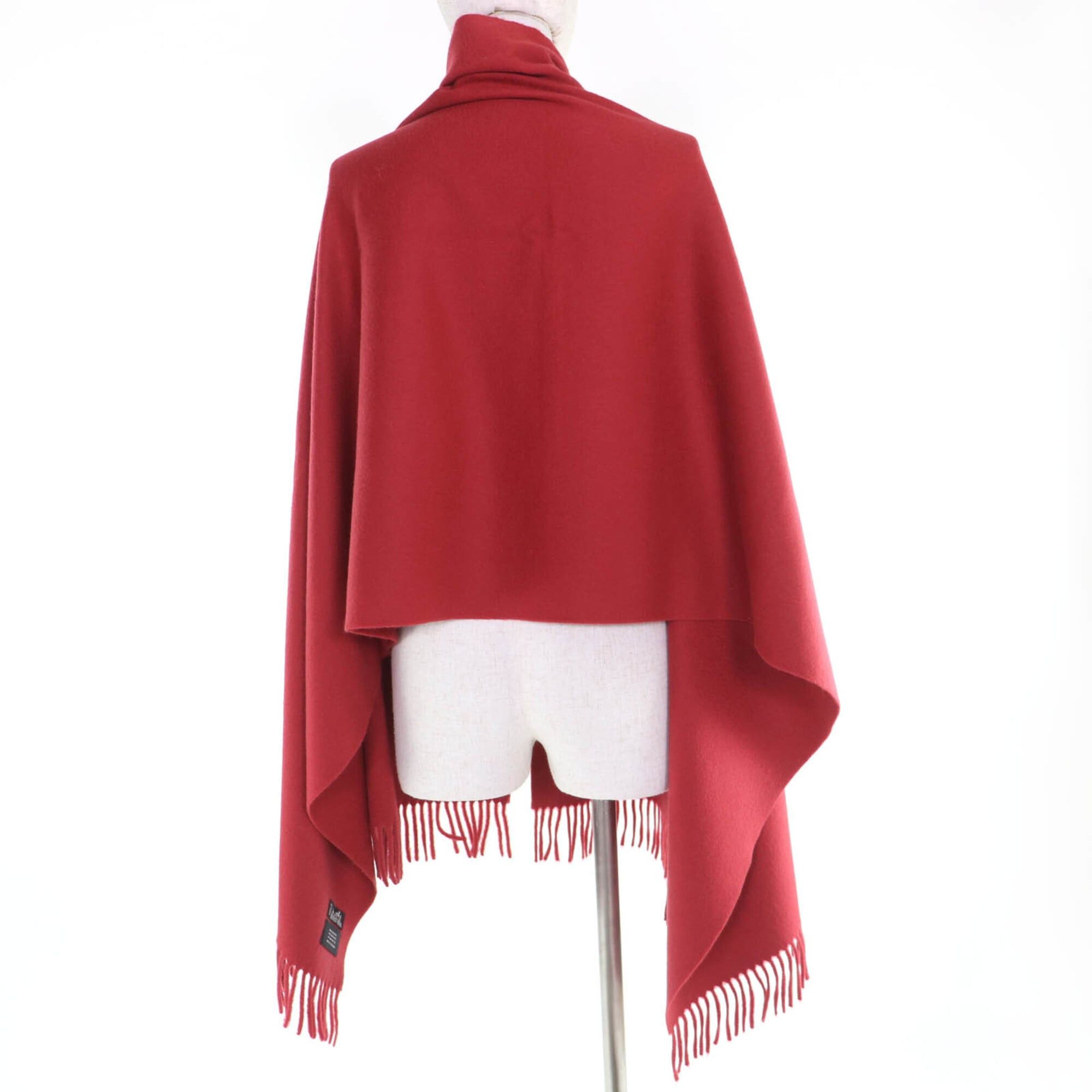 Hermes HERMES 100% Cashmere Logo Embroidered Fringe Large Stole/Scarf, Red, Made in Scotland, Women's Size ONE SIZE - 5 Thumbnail