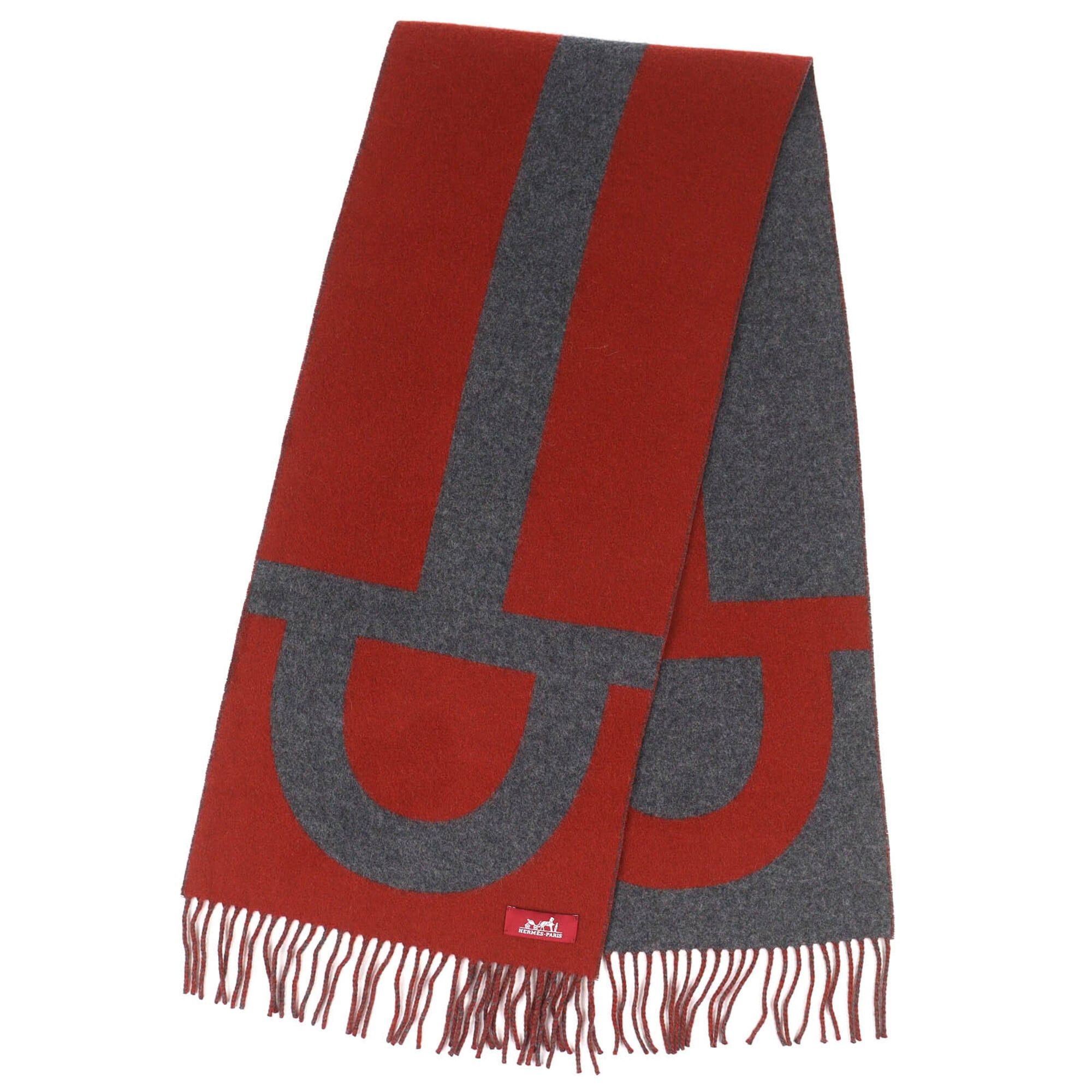 Hermes HERMES Grand Mall 100% Cashmere Fringe Scarf, Bi-color Brown & Gray, with Box, Made in England, Men's Women's. Size ONE SIZE - 3 Thumbnail