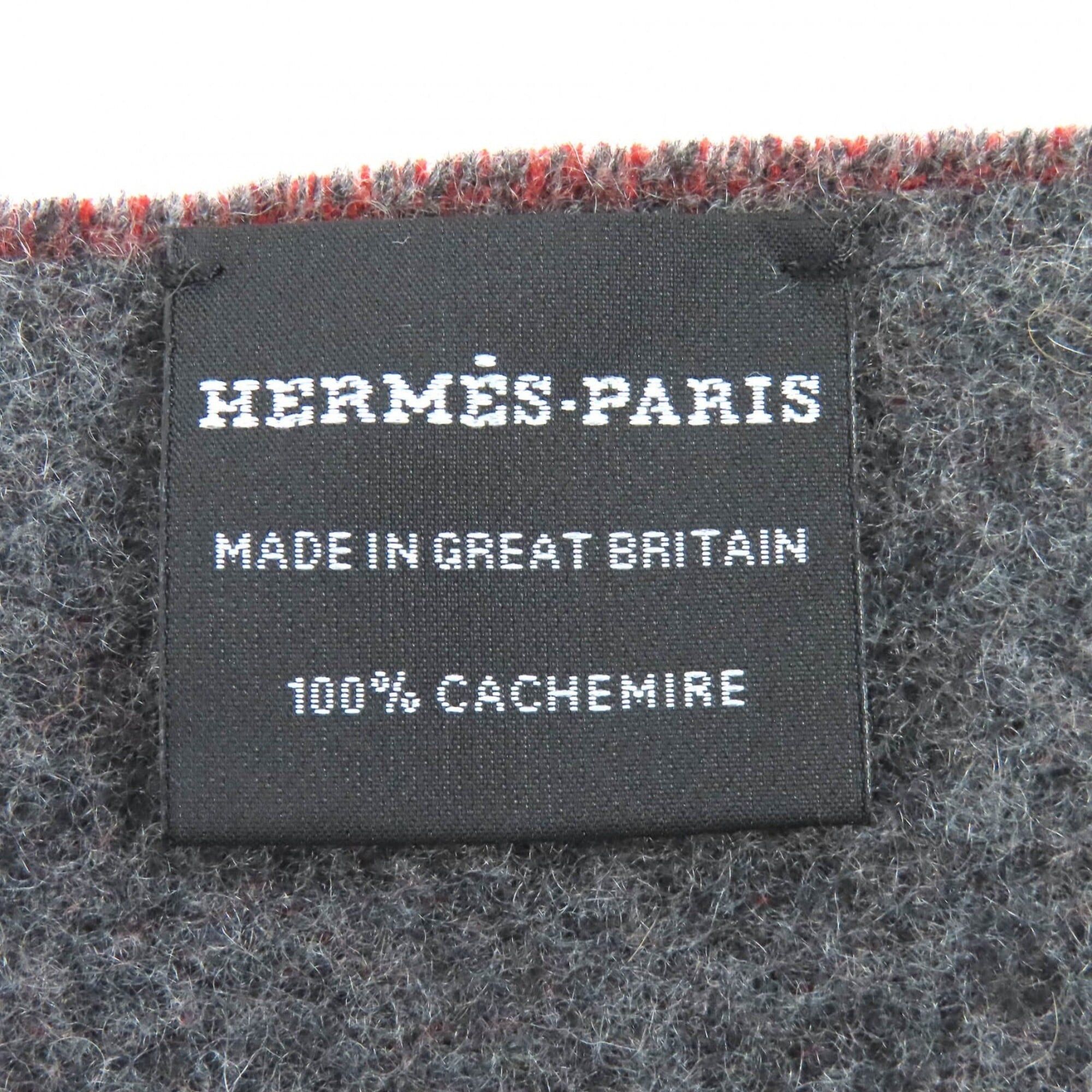 Hermes HERMES Grand Mall 100% Cashmere Fringe Scarf, Bi-color Brown & Gray, with Box, Made in England, Men's Women's. Size ONE SIZE - 8 Thumbnail