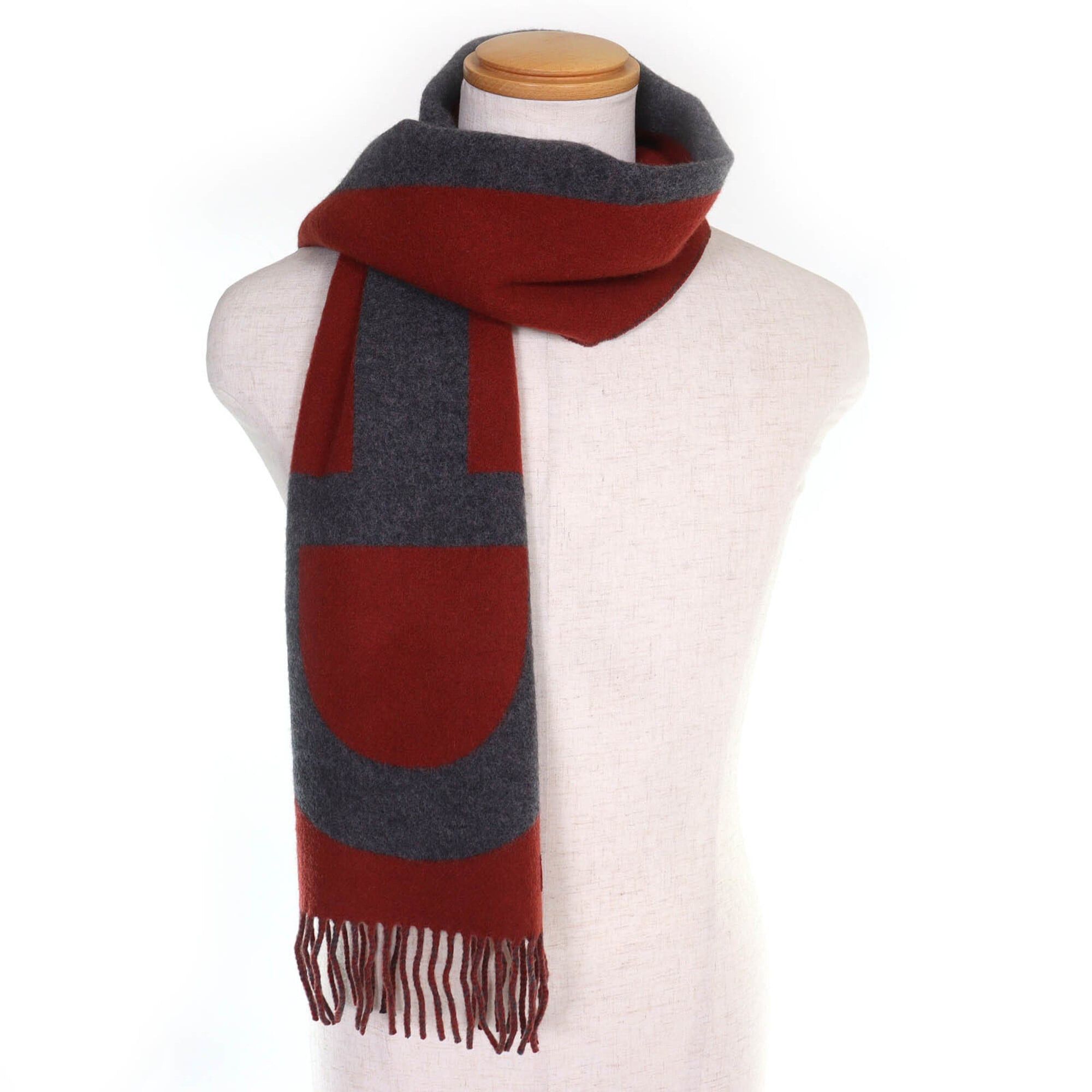 Hermes HERMES Grand Mall 100% Cashmere Fringe Scarf, Bi-color Brown & Gray, with Box, Made in England, Men's Women's. Size ONE SIZE - 4 Thumbnail
