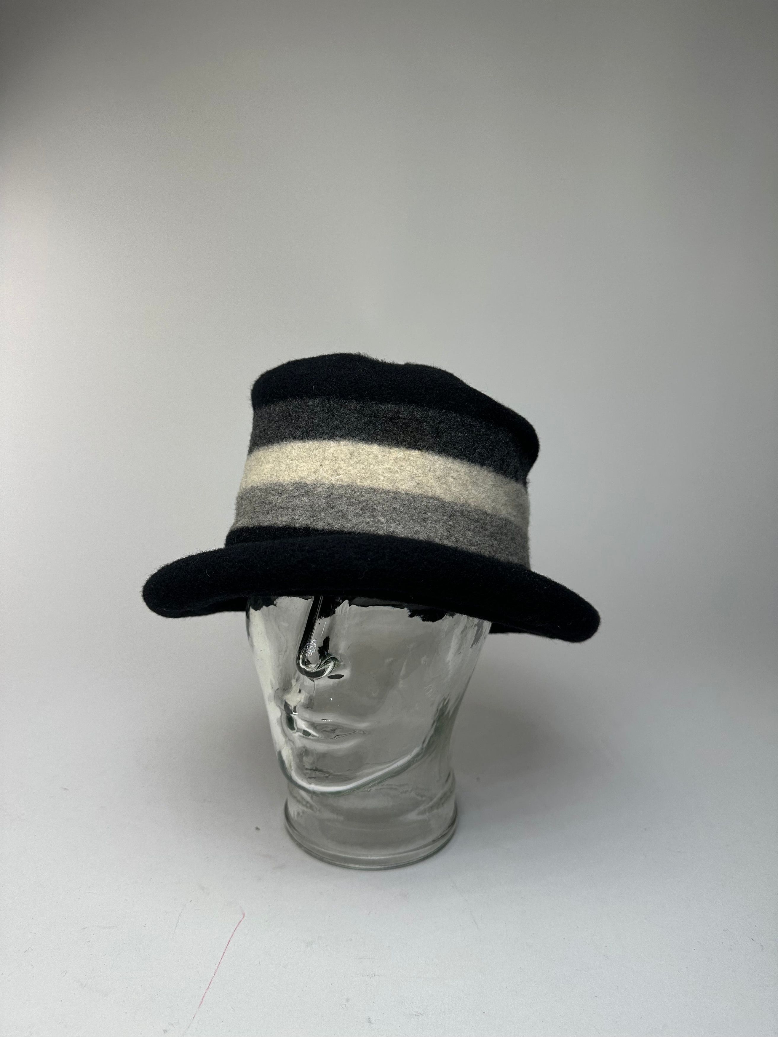 Givenchy Vintage Chapeaux Striped Wool Felt Bucket Hat Black Grey Whi Size ONE SIZE - 8 Thumbnail
