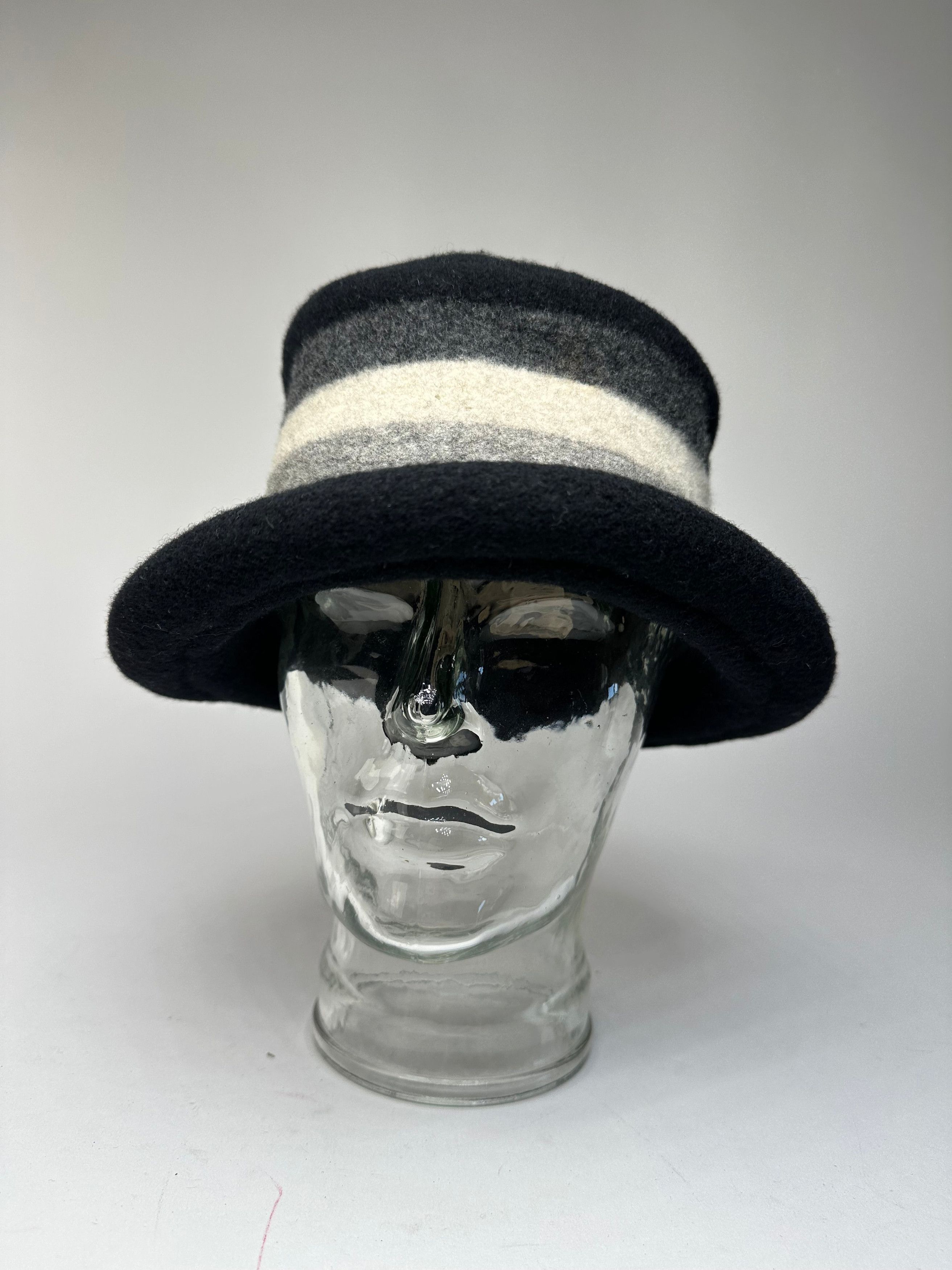 Givenchy Vintage Chapeaux Striped Wool Felt Bucket Hat Black Grey Whi Size ONE SIZE - 7 Thumbnail