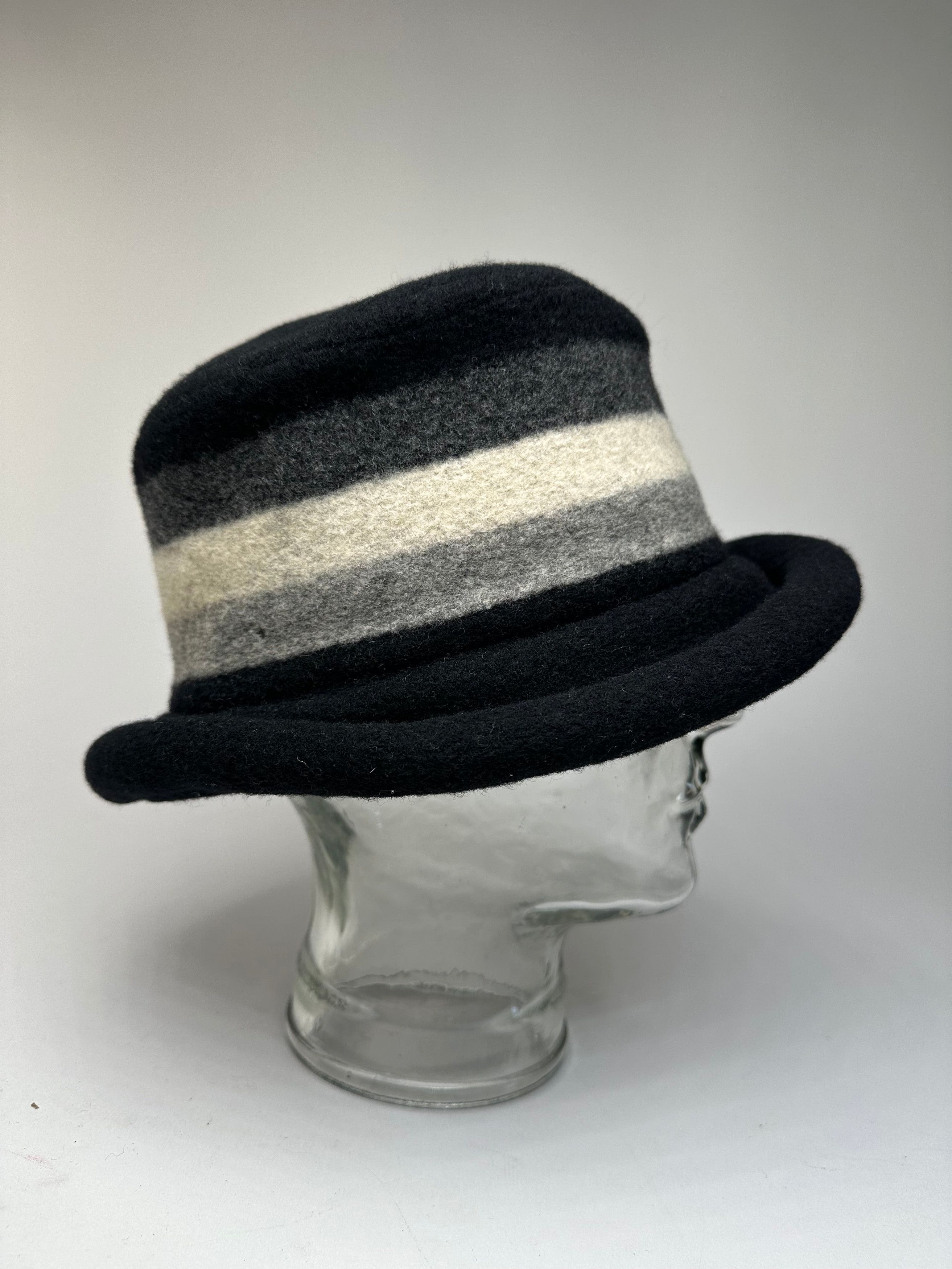 Givenchy Vintage Chapeaux Striped Wool Felt Bucket Hat Black Grey Whi Size ONE SIZE - 9 Thumbnail