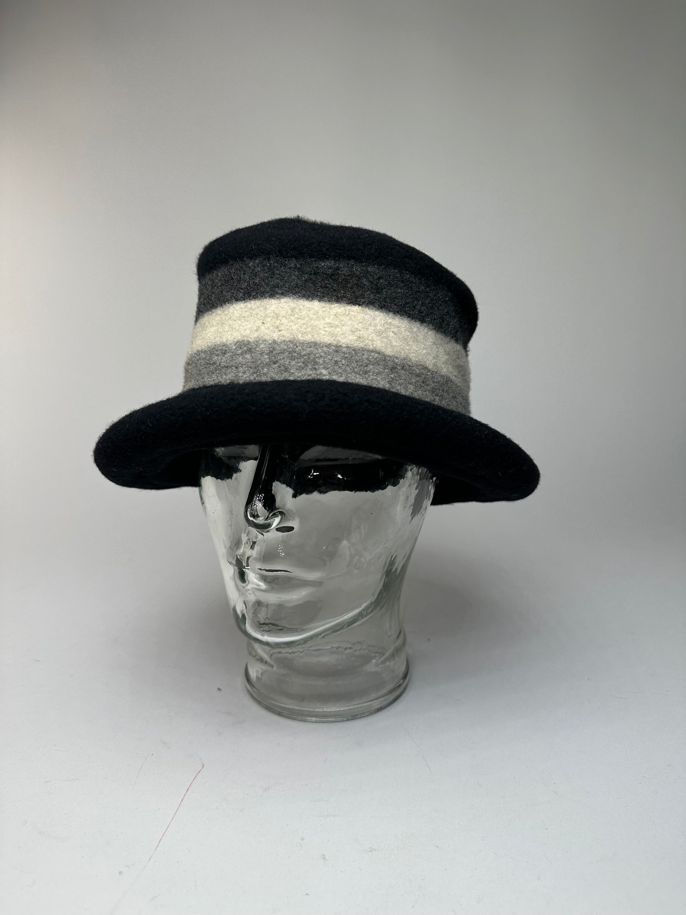 Givenchy Vintage Chapeaux Striped Wool Felt Bucket Hat Black Grey Whi Size ONE SIZE - 3 Thumbnail