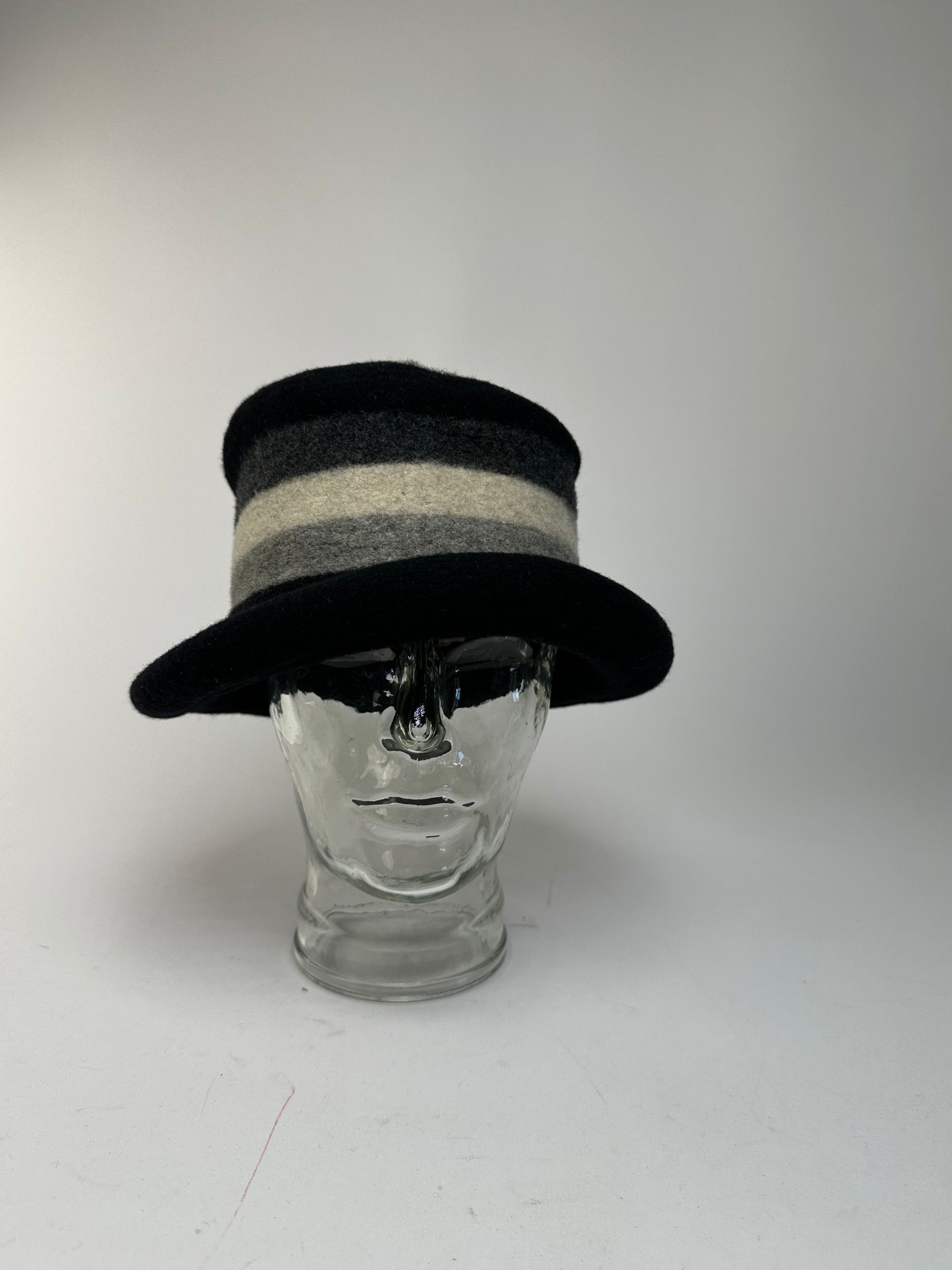 Givenchy Vintage Chapeaux Striped Wool Felt Bucket Hat Black Grey Whi Size ONE SIZE - 10 Thumbnail