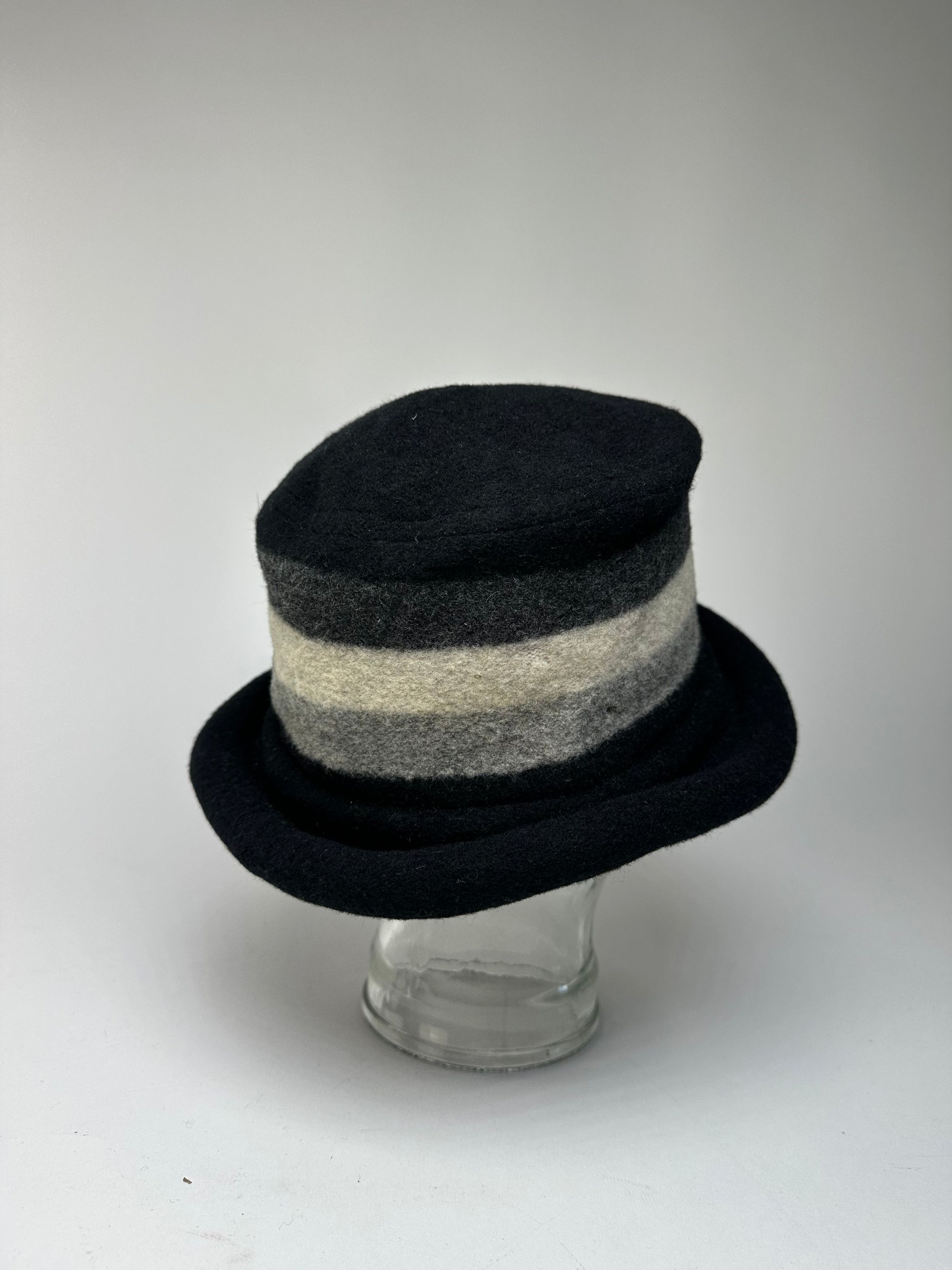 Givenchy Vintage Chapeaux Striped Wool Felt Bucket Hat Black Grey Whi Size ONE SIZE - 2 Thumbnail