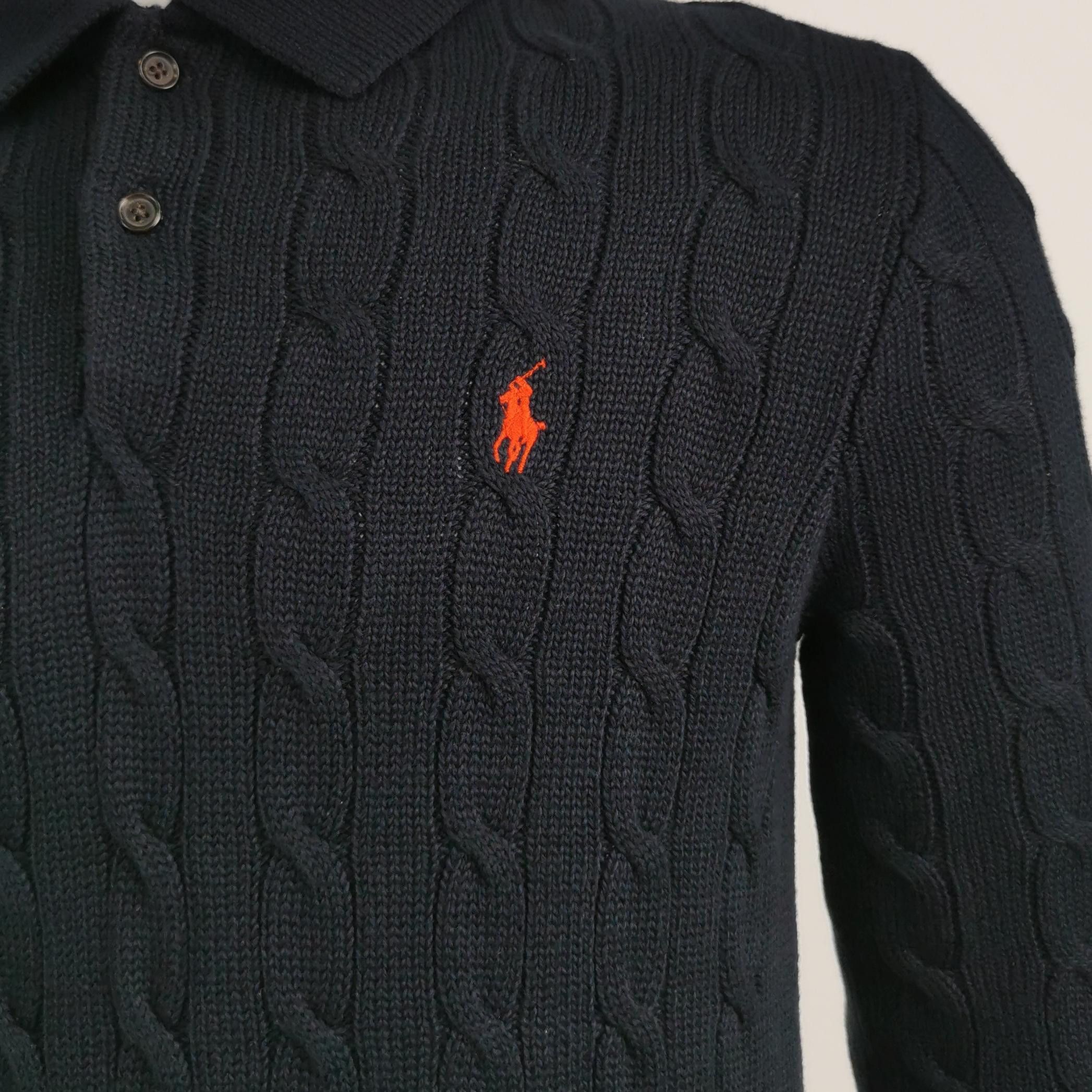 Polo Ralph Lauren Polo Ralph Lauren Navy Cable Knit Collar Sweater S Size US S / EU 44-46 / 1 - 3 Thumbnail
