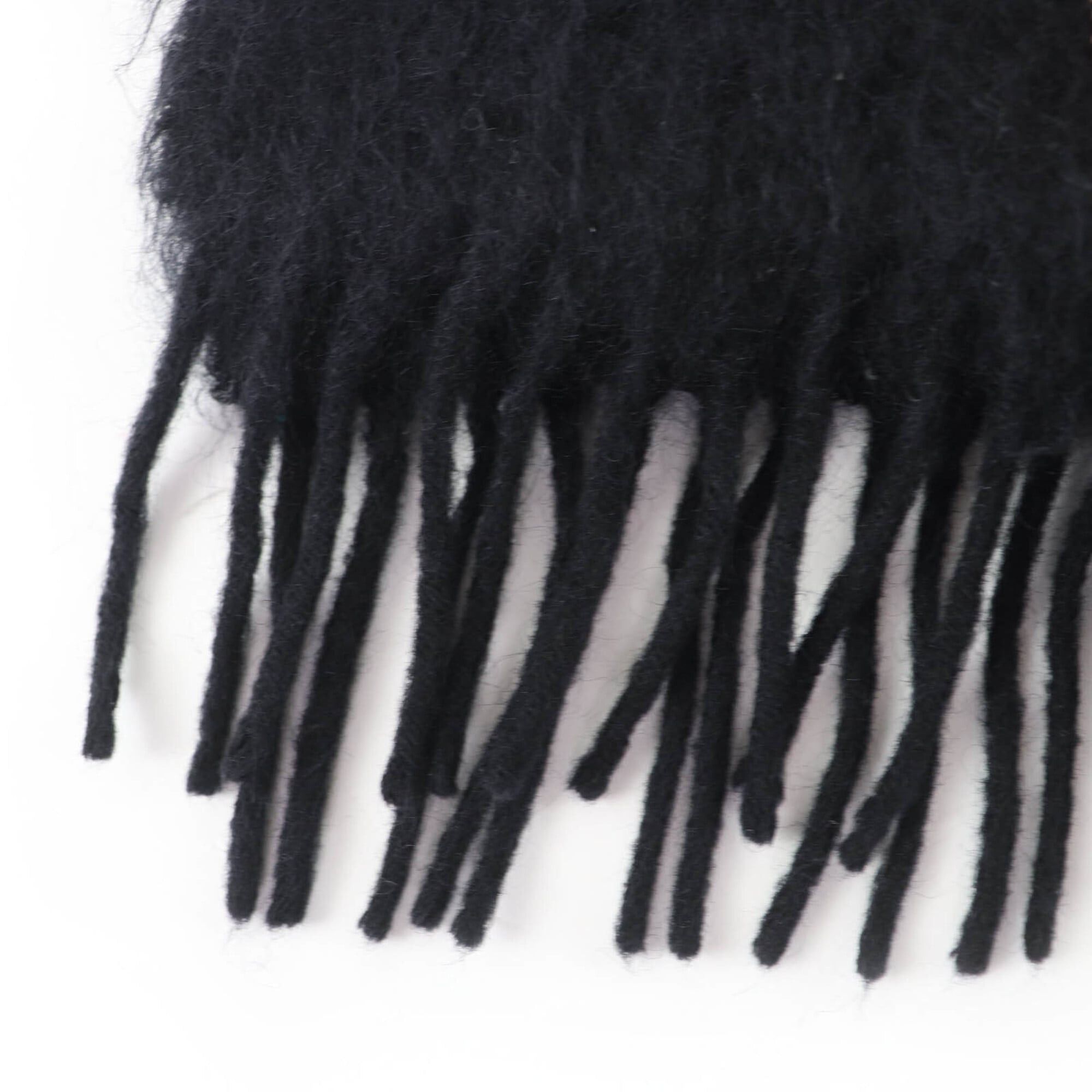 Loewe LOEWE Mohair Wool Anagram Leather Patch Fringe Scarf, Black, Made in Spain, Authentic, Women's Size ONE SIZE - 5 Thumbnail