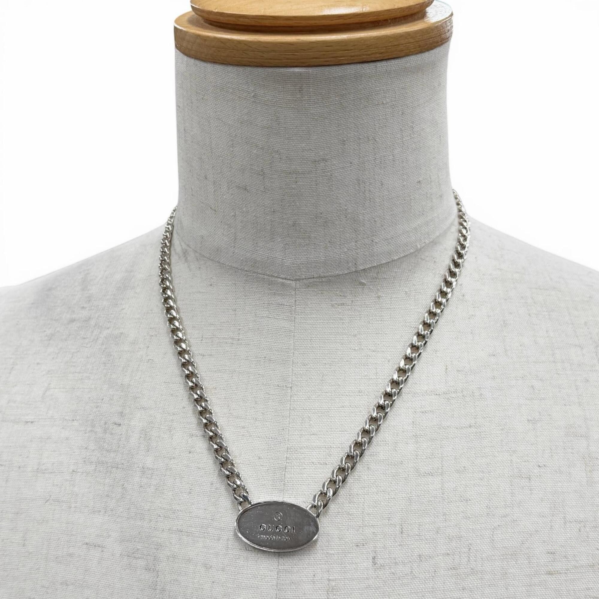 Gucci GUCCI 797142 Trademark Oval Plate Chain AG925 Necklace, Silver, Made in Italy, Weight 47.56g, Men's Size ONE SIZE - 2 Thumbnail