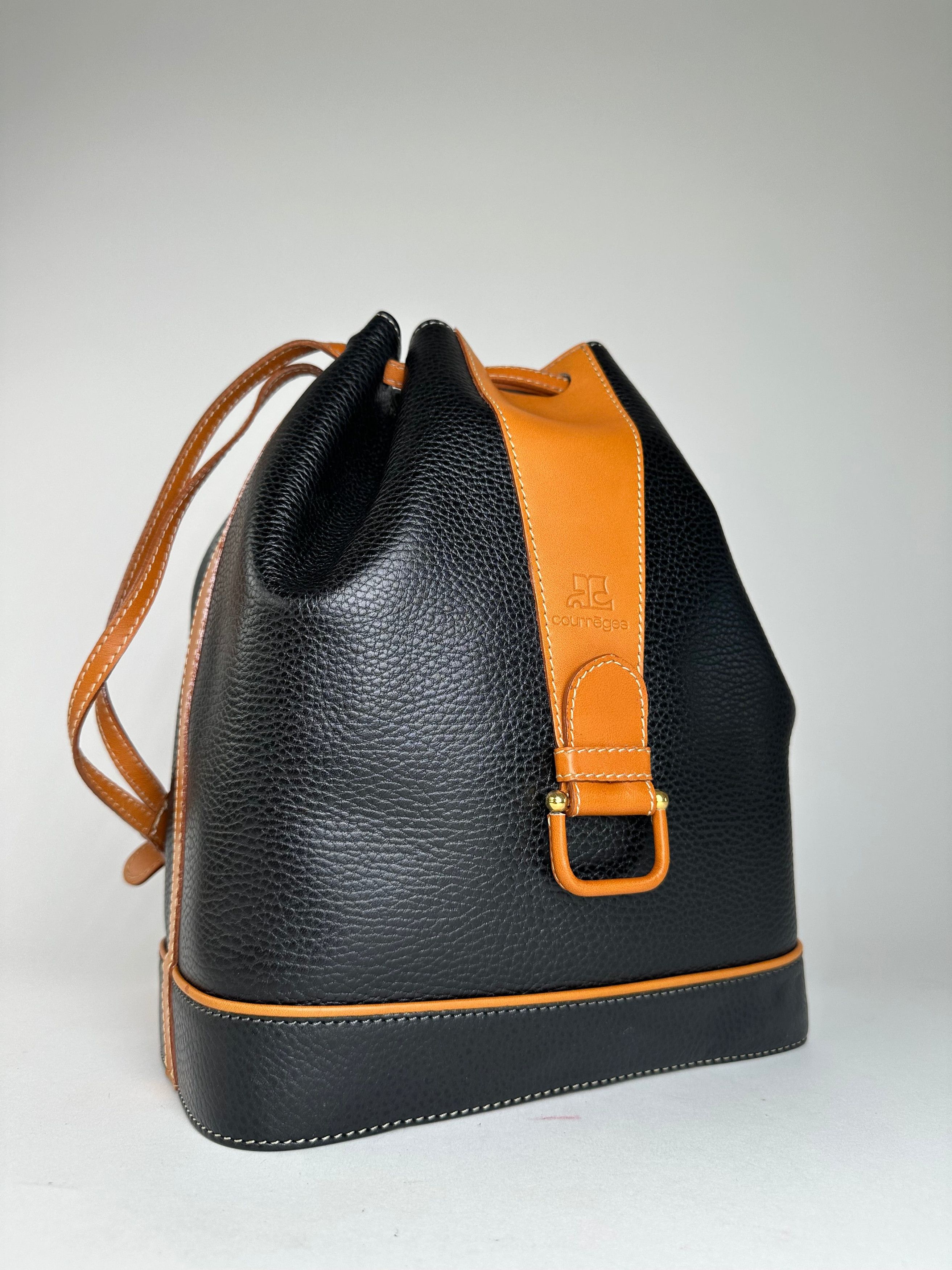 Courreges Vintage Courrèges AC Logo Leather Bucket Bag Black Cognac Size ONE SIZE - 5 Thumbnail