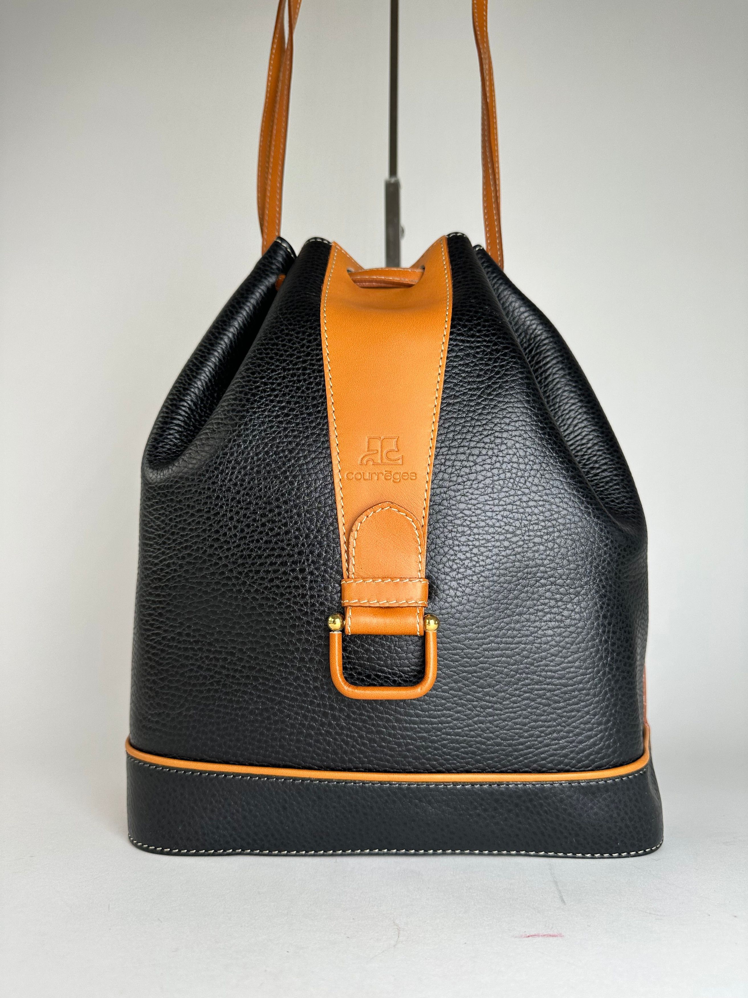 Courreges Vintage Courrèges AC Logo Leather Bucket Bag Black Cognac Size ONE SIZE - 9 Thumbnail