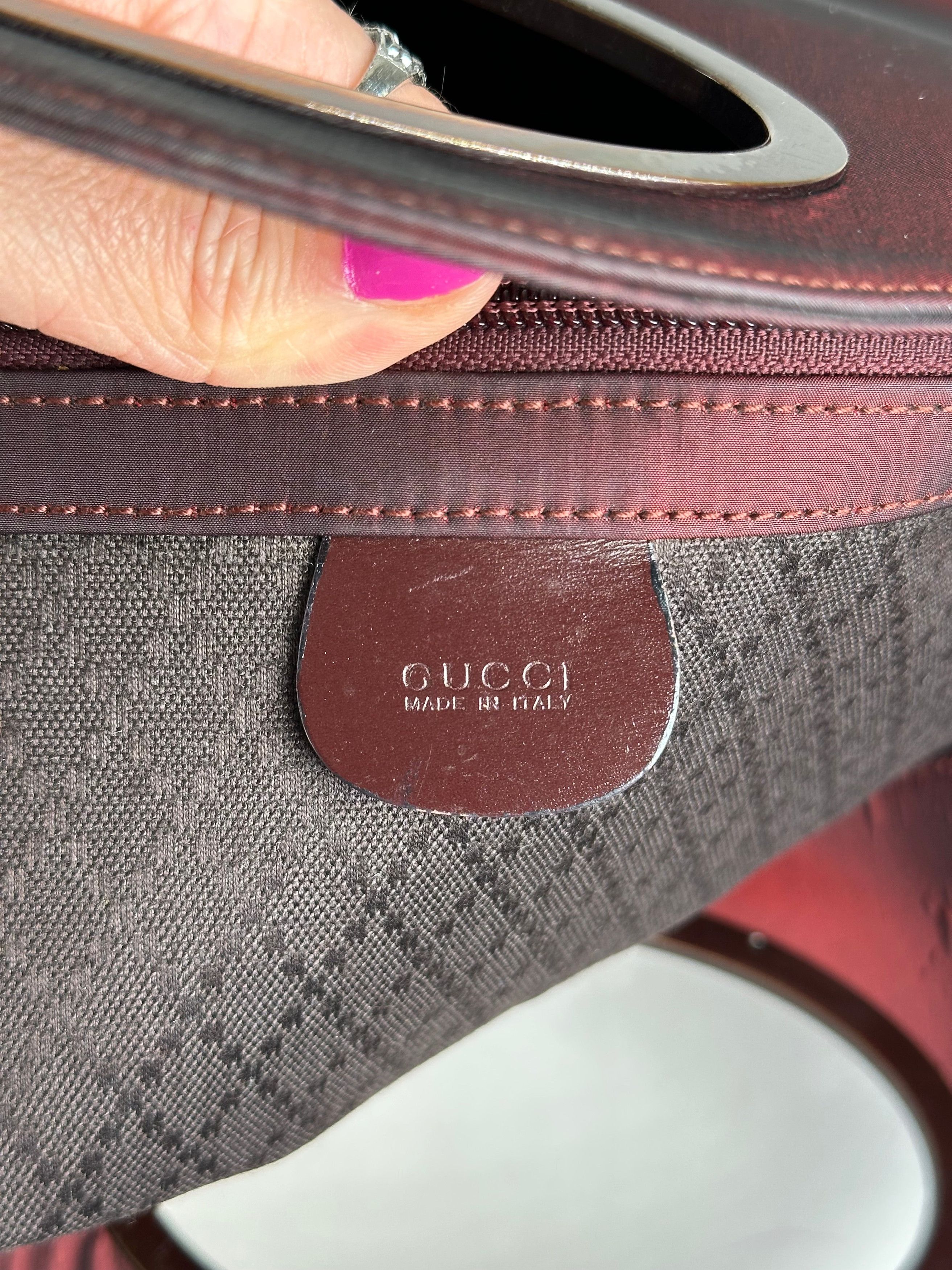 Gucci Vintage Satin Cut-Out Handle Tote Bag Burgundy Size ONE SIZE - 11 Thumbnail
