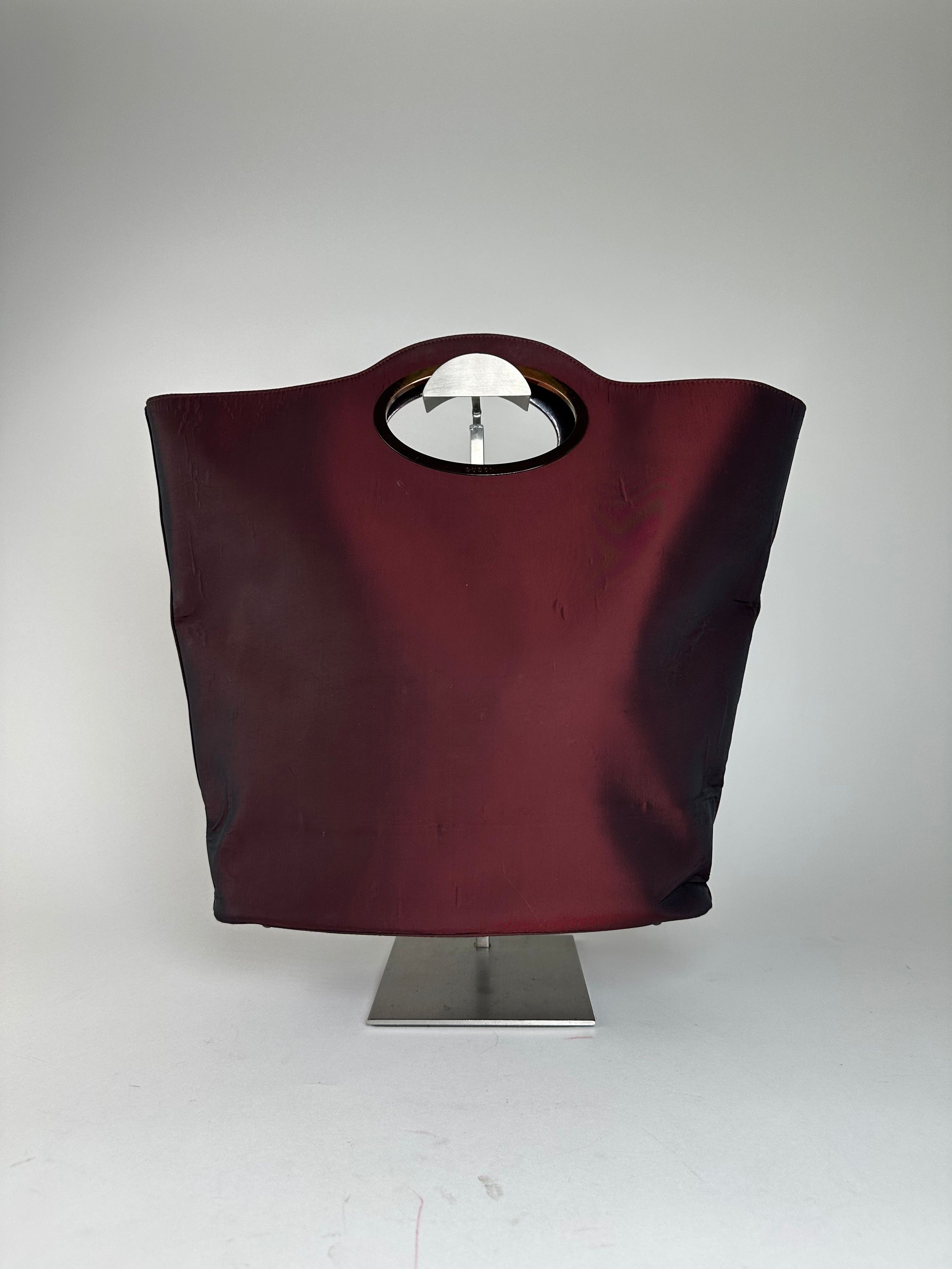 Gucci Vintage Satin Cut-Out Handle Tote Bag Burgundy Size ONE SIZE - 2 Thumbnail
