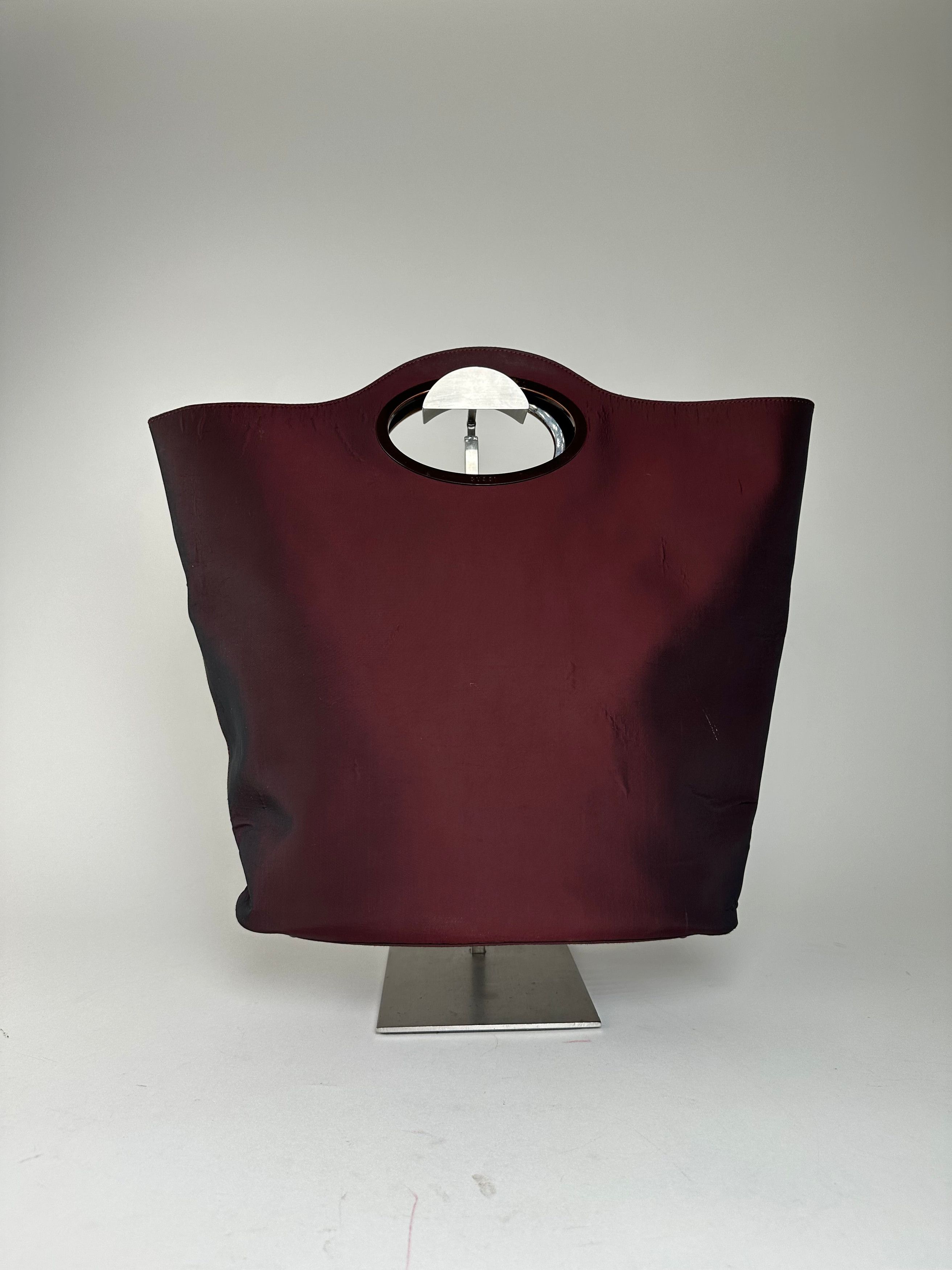 Gucci Vintage Satin Cut-Out Handle Tote Bag Burgundy Size ONE SIZE - 13 Thumbnail