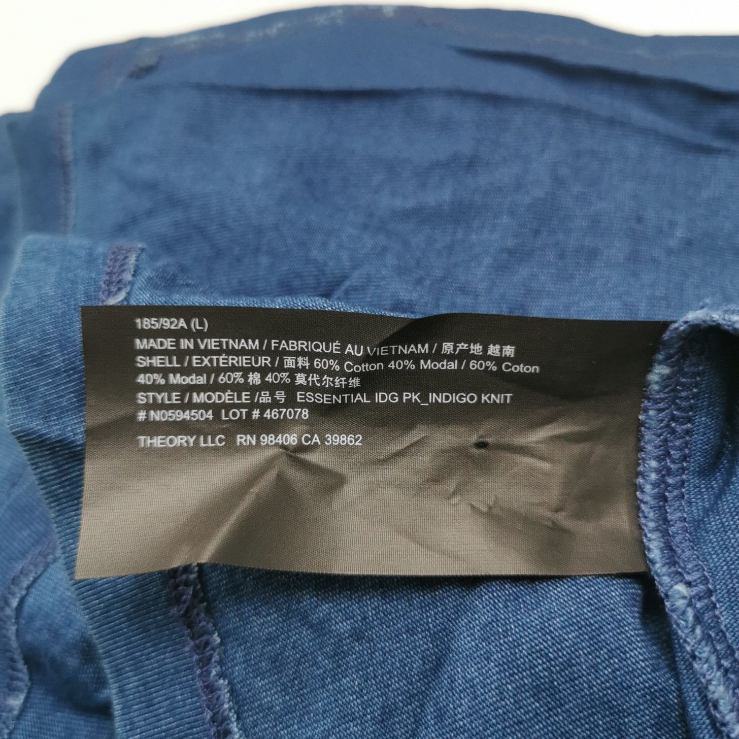 Theory Theory Indigo Cotton Modal Pocket T-Shirt Size L Size US L / EU 52-54 / 3 - 8 Thumbnail