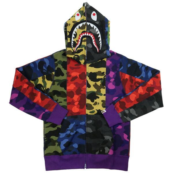 Bape Hoodie Multicolor MIX CAMO CRAZY SHARK FULL ZIP | Grailed