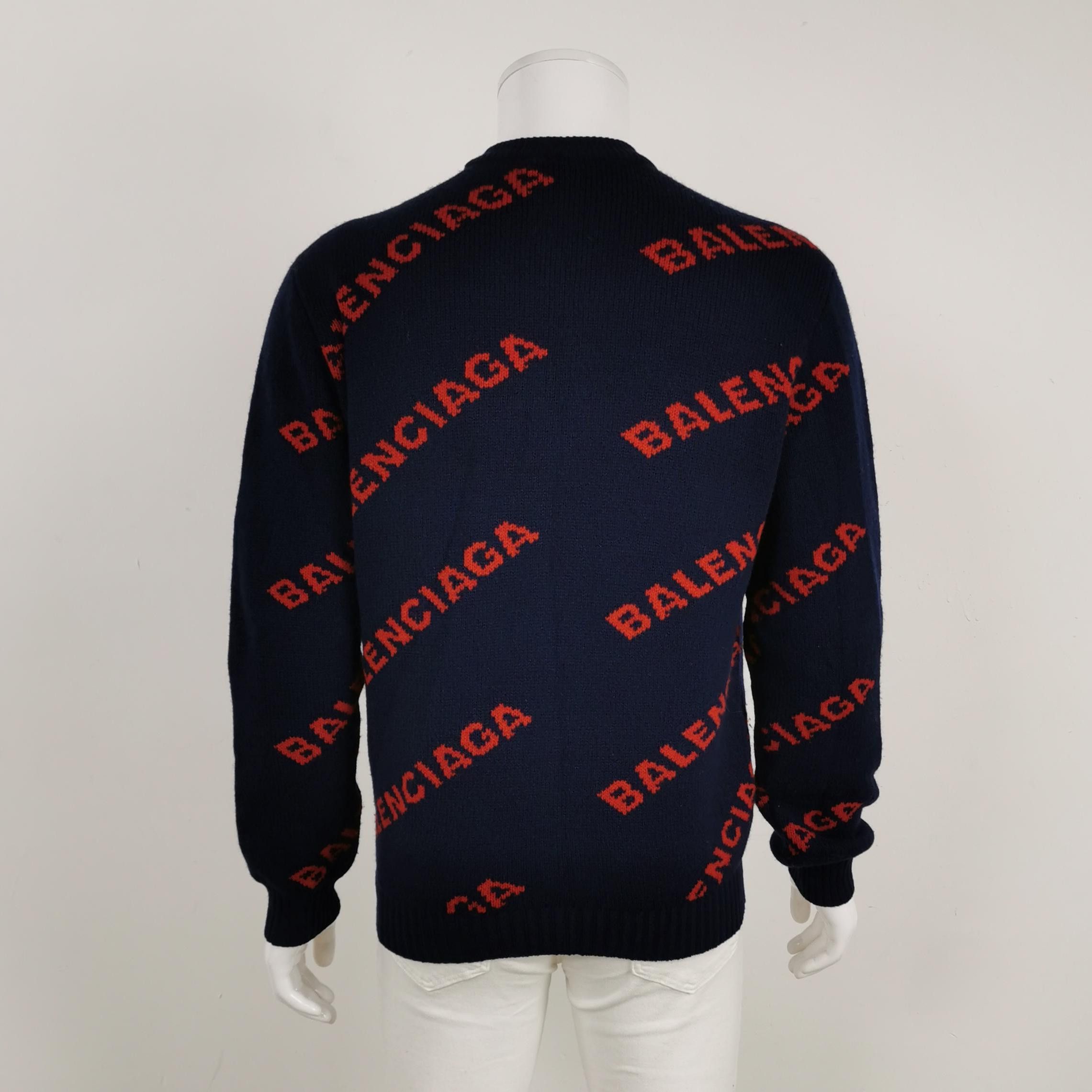 Balenciaga Balenciaga Red All-Over Logo Wool Sweater Size S Size US S / EU 44-46 / 1 - 2 Thumbnail