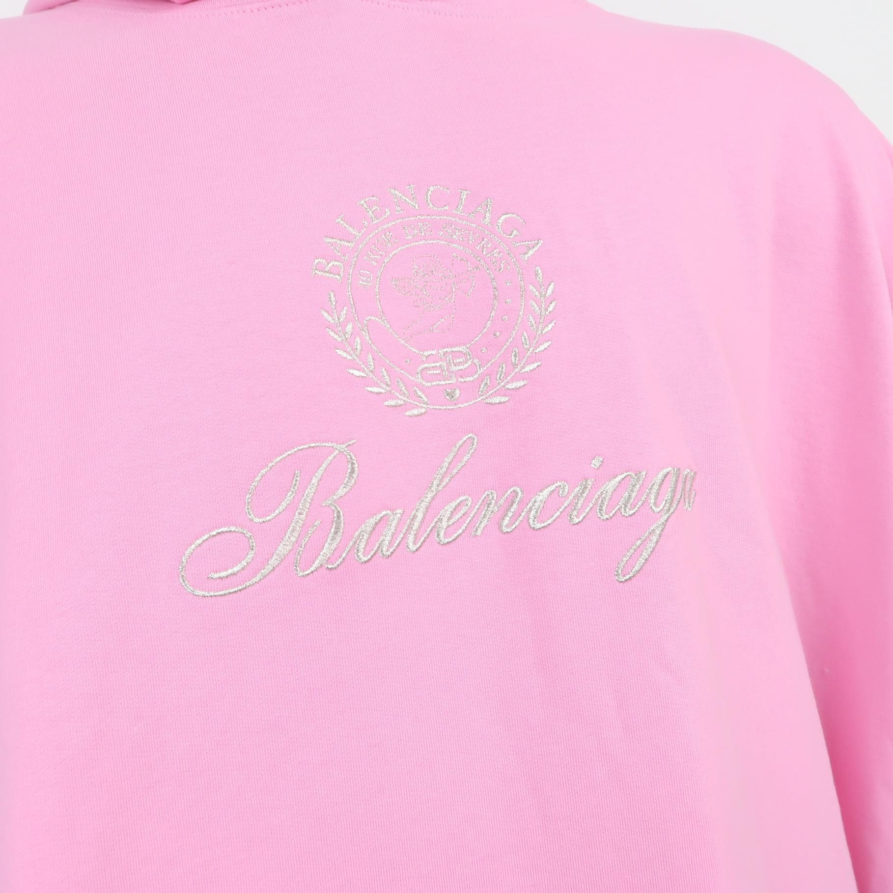 Balenciaga Balenciaga Embroidered Crest Logo Hoodie Pink L Size US L / EU 52-54 / 3 - 3 Thumbnail