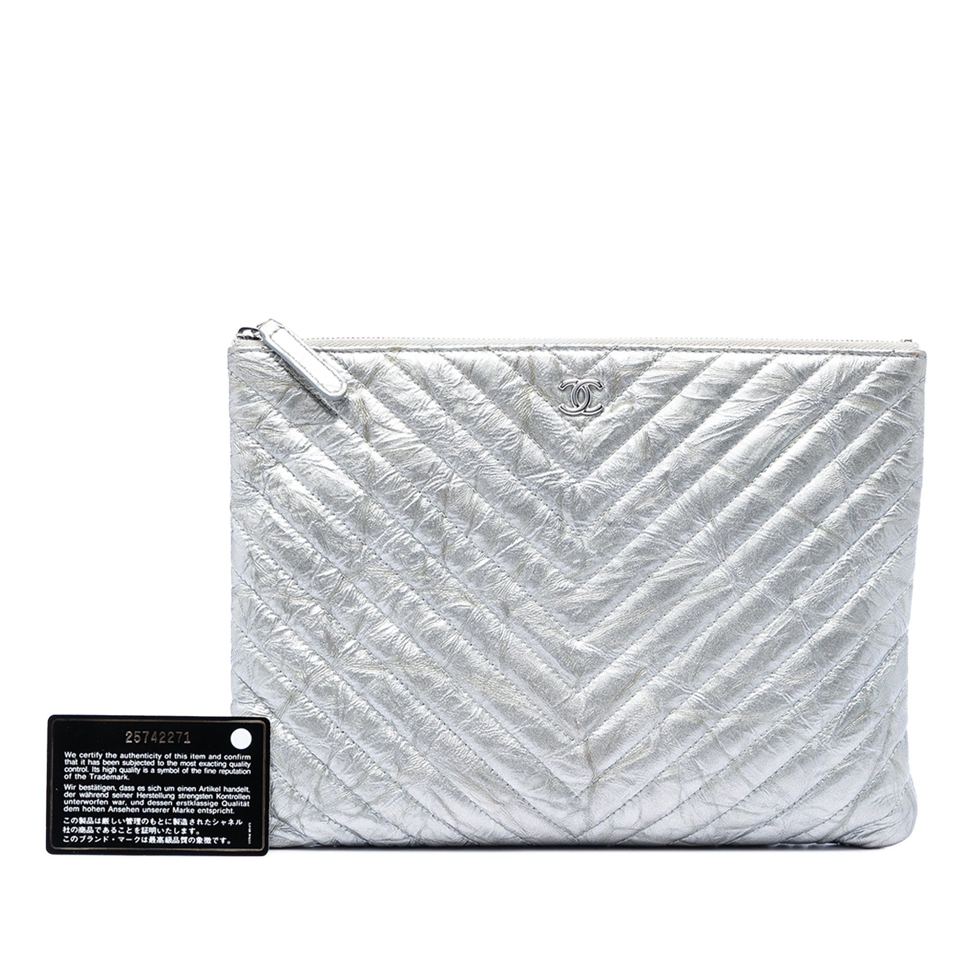 Chanel Medium Chevron Metallic Aged Calfskin O Case Clutch Size ONE SIZE - 8 Thumbnail