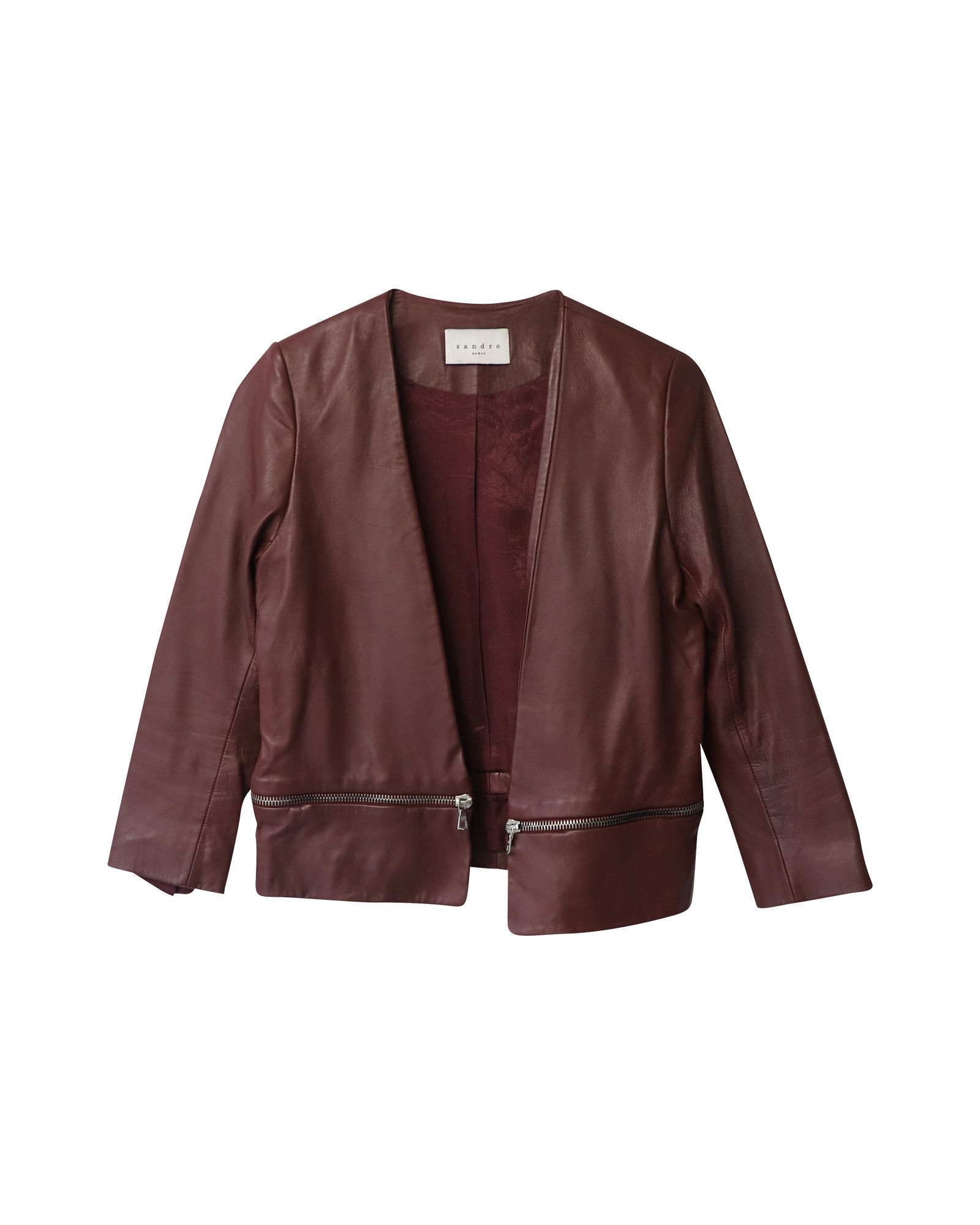 Sandro Sandro Paris Zipper Trim Jacket in Burgundy Leather Size XXS / US 00 / IT 34 - 4 Thumbnail